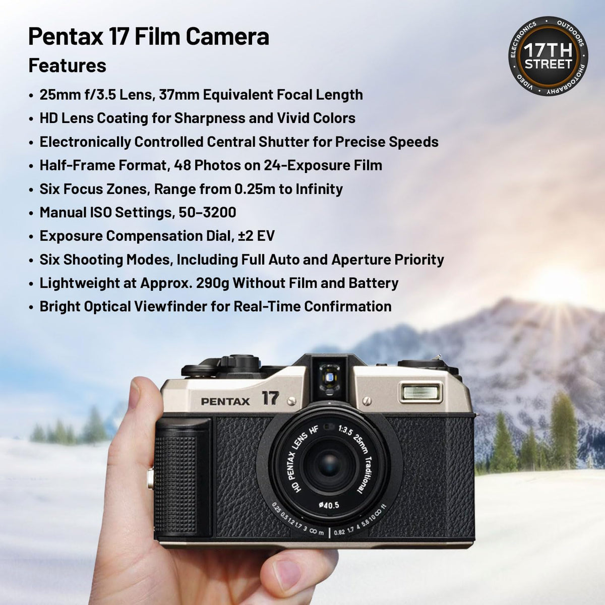 Pentax 17 Half-Frame Compact Film Camera with Kodak Gold 200 Roll Film Kit