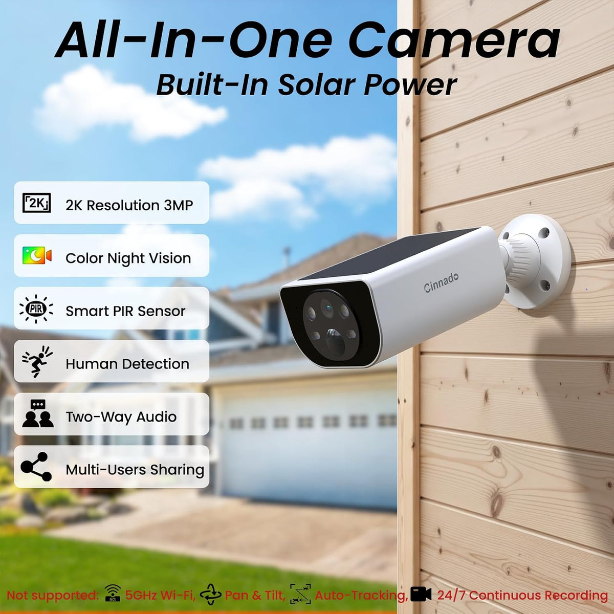 Cinnado Security Cameras Wireless Outdoor Integrated Solar Panel, S1 4Pack