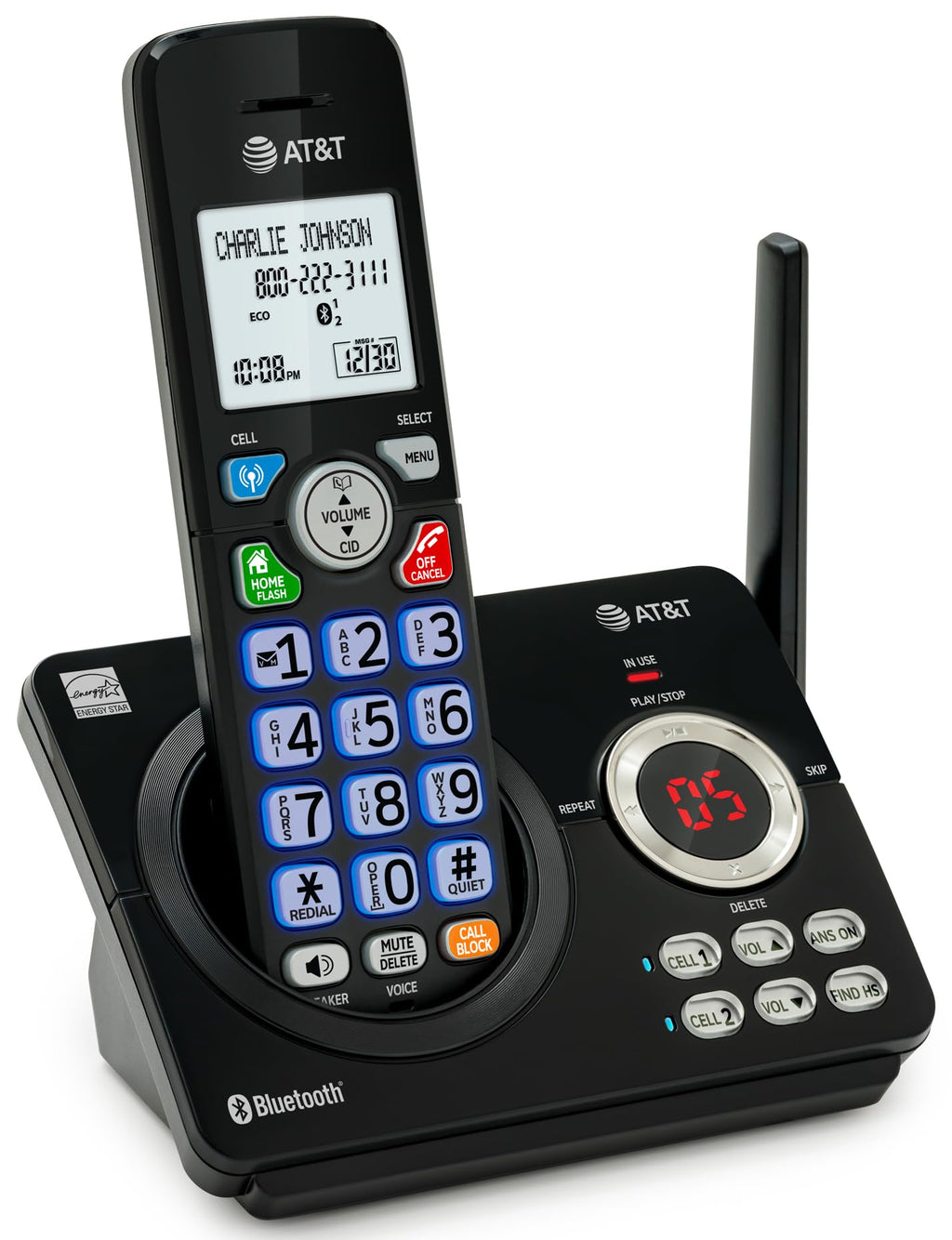 AT&T DL72319 DECT 6.0 3-Handset Cordless Phone for Home with Connect to Cell, Call Blocking, 1.8" Backlit Screen, Big Buttons, intercom, and Unsurpassed Range