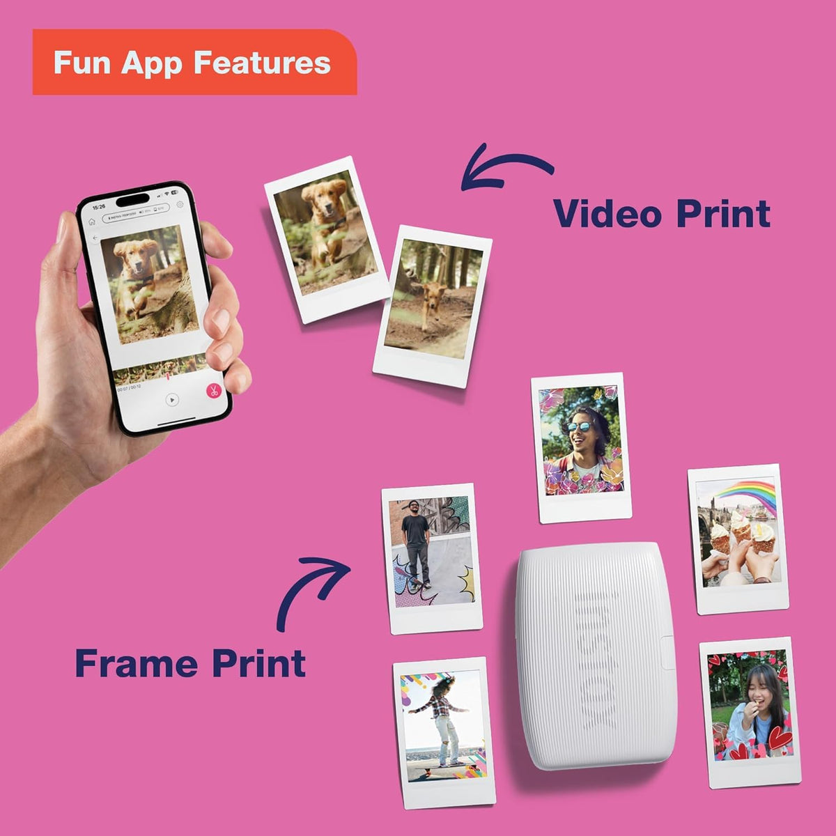 Fujifilm Instax Mini Link 3 Smartphone Printer Rose Pink + Fuji Film Value Pack (20 Sheets)+ Shutter Accessories Bundle, Incl. Protective Case, 20 Sticker Frames, USB Type C Cable