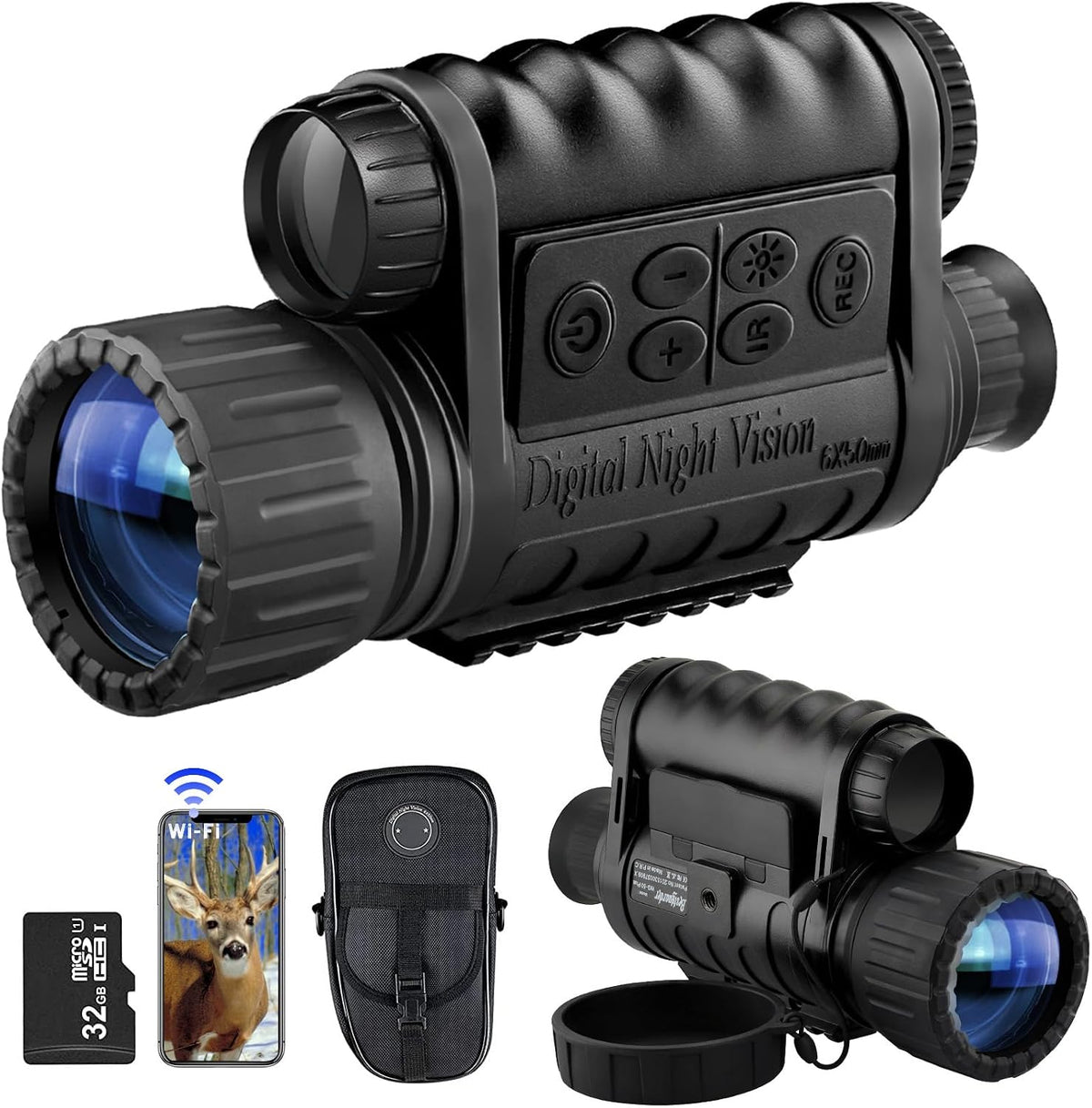 WiFi Night Vision Monocular Support Smartphone iOS/Android Night Watching HD in Full Darkness Clearly Infrared Camera Telescope 12MP Photo Video 5X Digital Zoom Night Vision Binocular