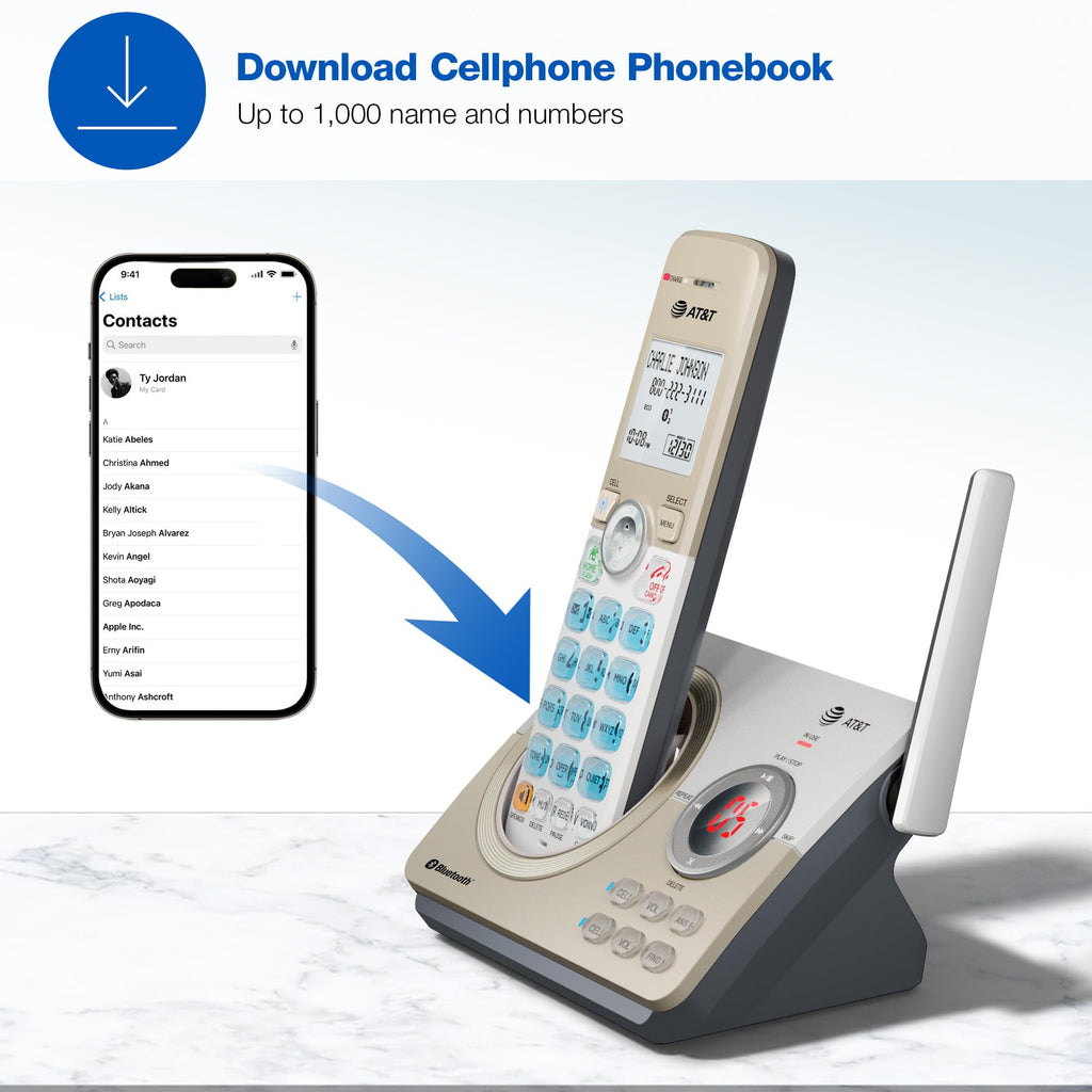 AT&T DL72319 DECT 6.0 3-Handset Cordless Phone for Home with Connect to Cell, Call Blocking, 1.8" Backlit Screen, Big Buttons, intercom, and Unsurpassed Range