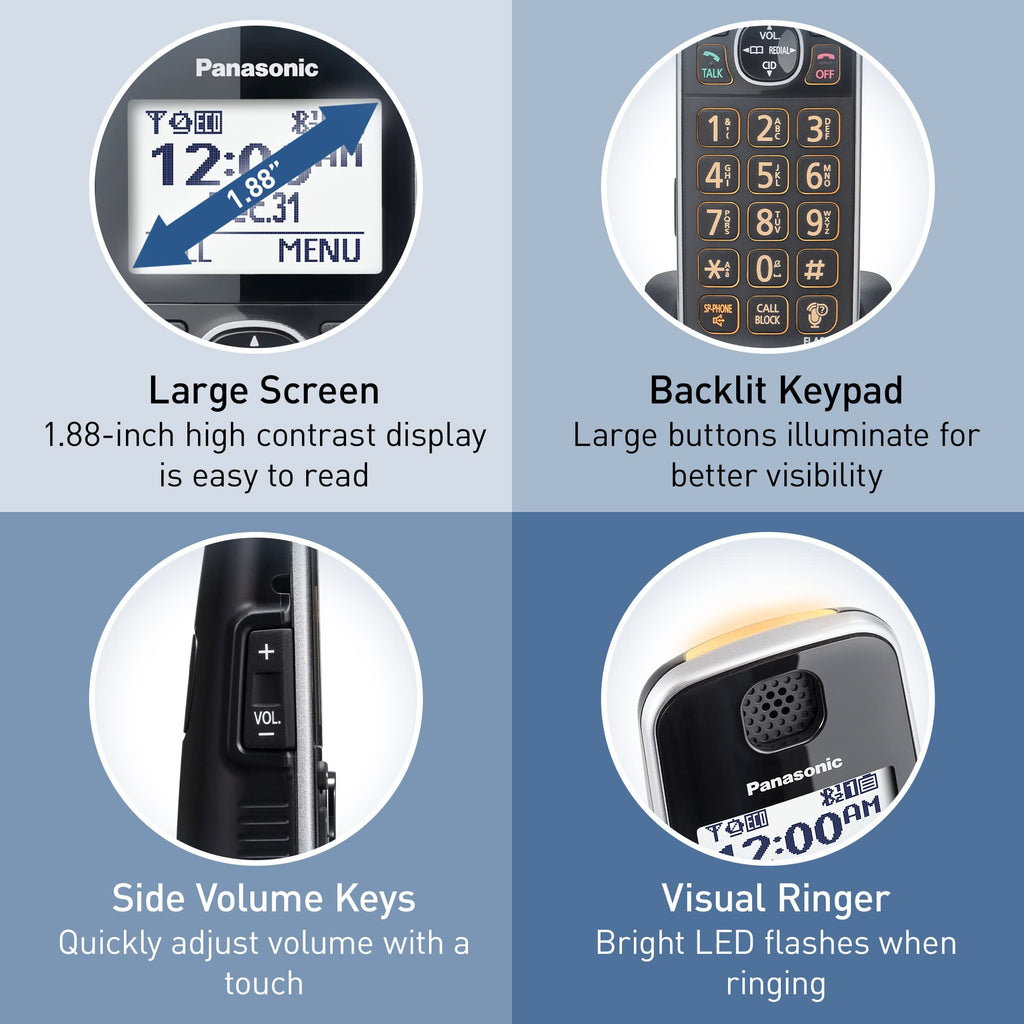 Panasonic DECT 6.0 Expandable System, Cordless Phones with Answering Machine and Call Blocking - 3 Cordless Phones 3 Handsets - KX-TGE633M (Metallic Black)