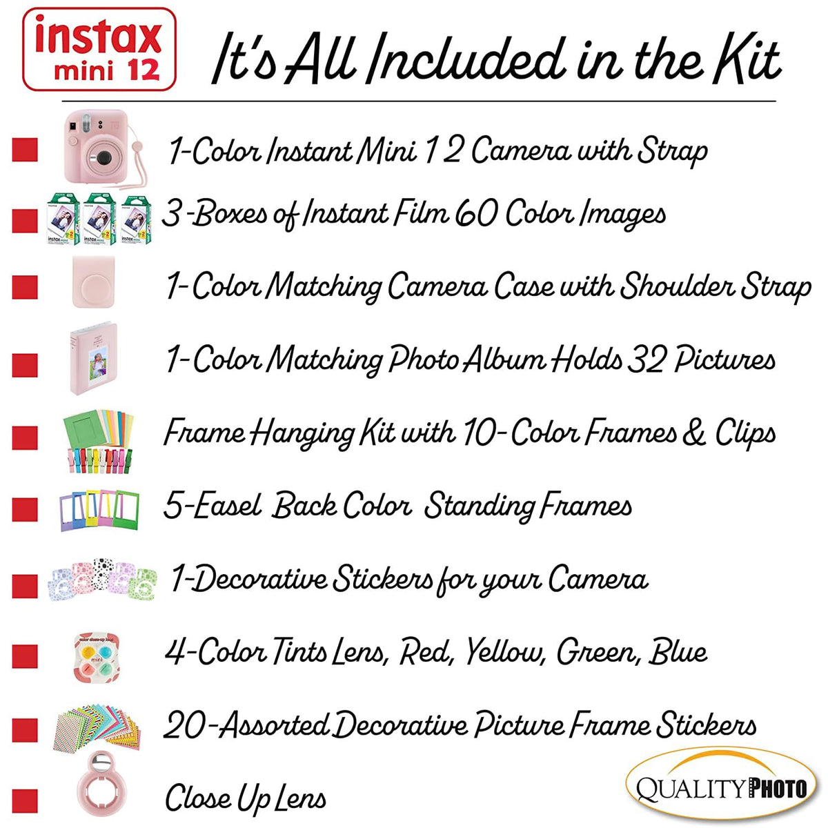 Fujifilm Instax Mini 12 Instant Camera + 60 Photo Prints + Accessories, Lilac Purple