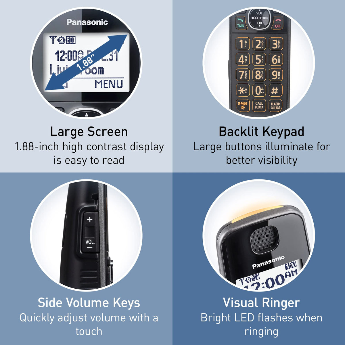 Panasonic DECT 6.0 Expandable System, Cordless Phones with Answering Machine and Call Blocking - 3 Cordless Phones 3 Handsets - KX-TGE633M (Metallic Black)