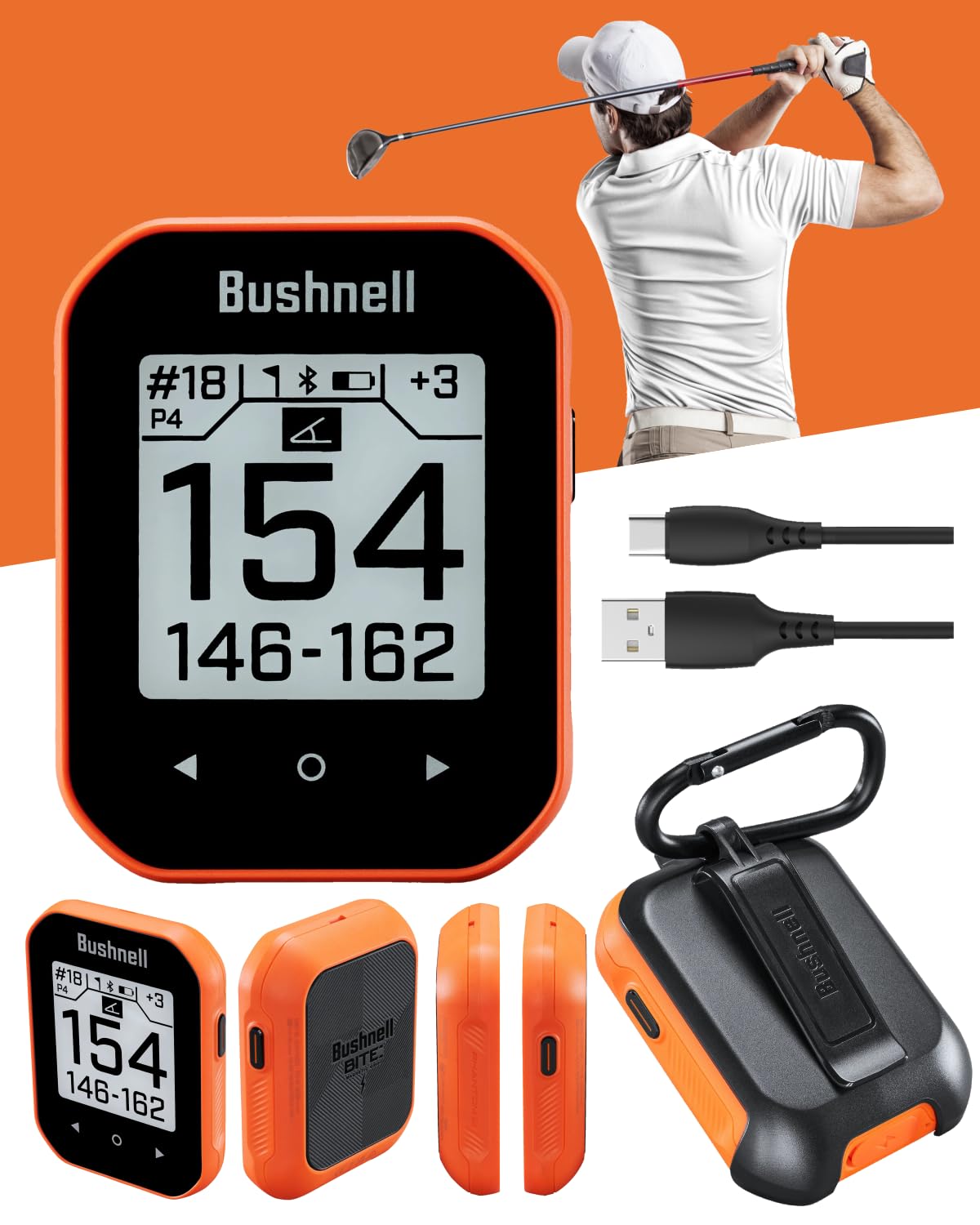 Bushnell Phantom 3 Slope Golf GPS Rangefinder (Blue) with BITE Magnetic Mount and GreenView with Slope-Adjusted Distances, 38,000+ Courses, Auto Hole Advance with Wearable4U Cleaning Cloth Bundle