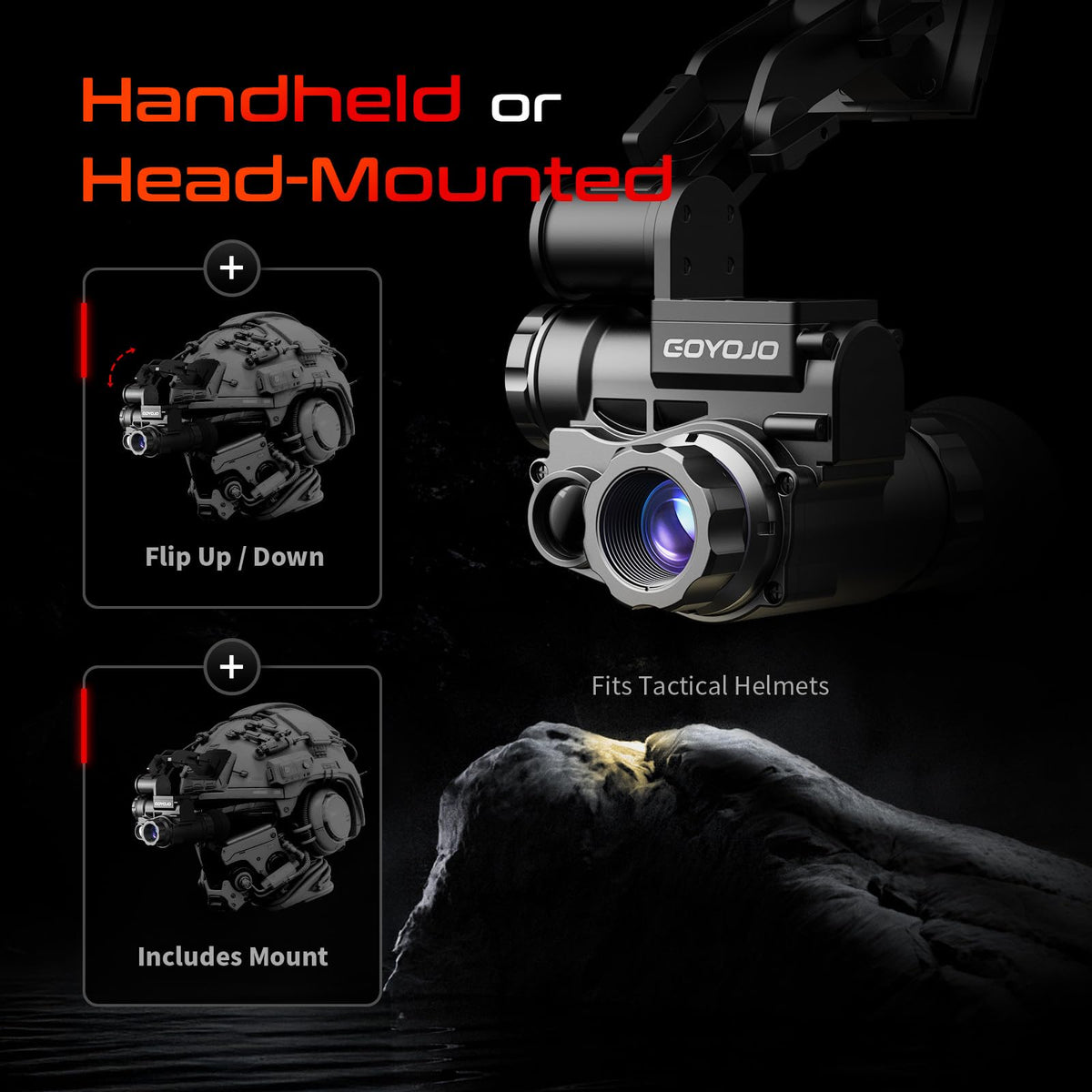 GOYOJO GNG2K Night Vision Monocular - 2K / 60Hz Refresh Digital Night Vision Goggles, Helmet Mountable, Stealth Infrared 940nm NVG with 0.0001 Lux Sensor, 4 Color Modes for Tactical/Hunting/Camping
