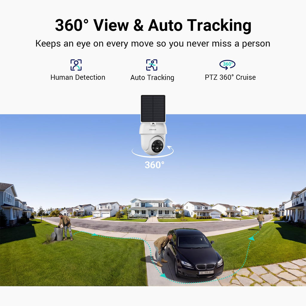 ANSQUE Home Security Cameras Wireless Outdoor, Solar Powered, 4-Cam System