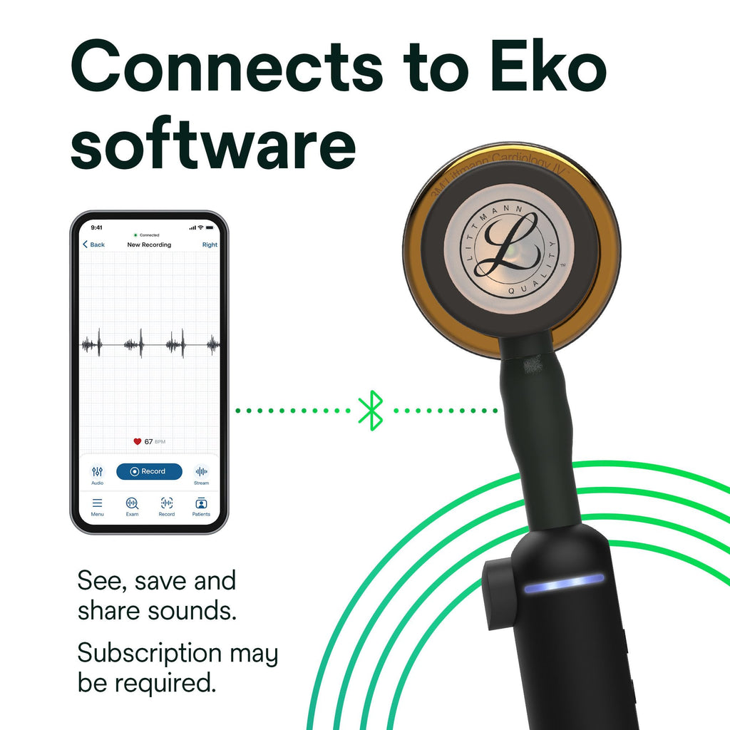 3M Littmann CORE Digital Stethoscope, Our Most Advanced Stethoscope Yet, Up To 40x Amplification, Active Noise Cancellation, In-App Sound Wave Visualization, Black-Finish Chestpiece, 8480
