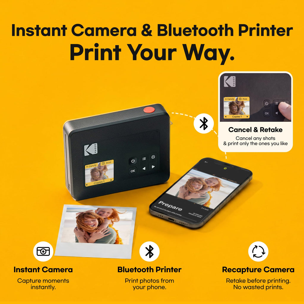 KODAK Mini Shot 3 Retro 3x3 Instant Camera, Photo Printer, 38 Sheet, White
