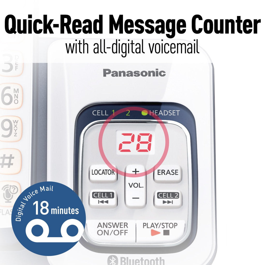 Panasonic 3 Handset Expandable Cordless Phone System with Link2Cell Bluetooth, Voice Assistant, Answering Machine and Call Blocking - KX-TGD563M (Metallic Black)
