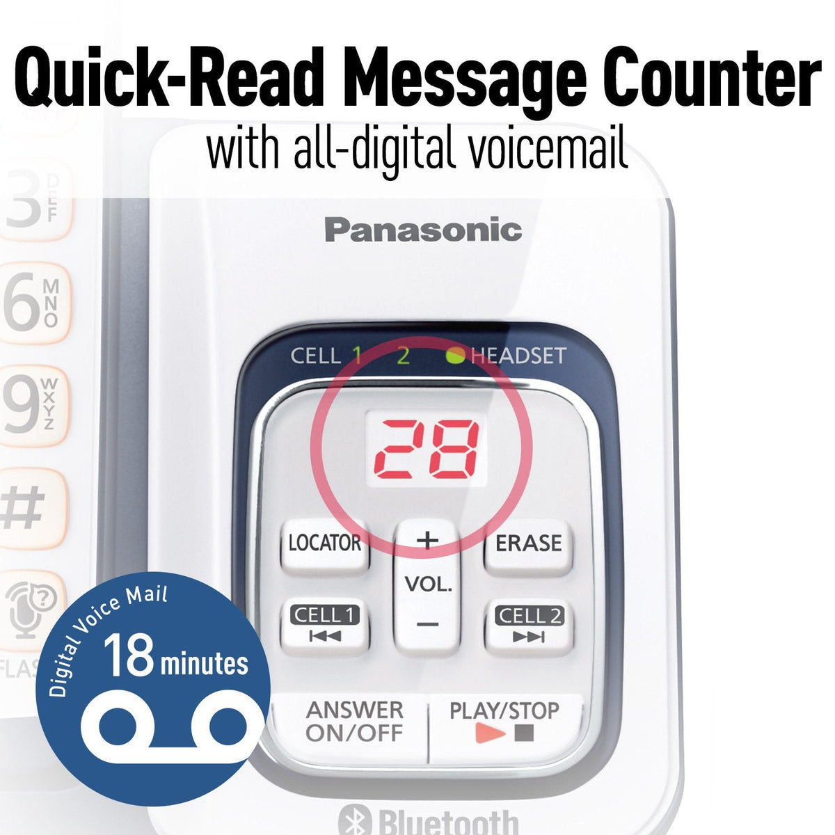 Panasonic 3 Handset Expandable Cordless Phone System with Link2Cell Bluetooth, Voice Assistant, Answering Machine and Call Blocking - KX-TGD563M (Metallic Black)