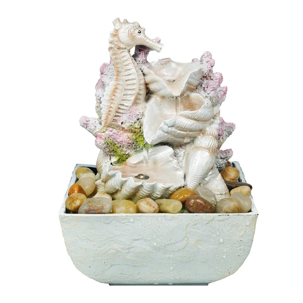 Lights Seahorse And 3-Tier Shell Fountain LED Water Ferrisland With Tabletop