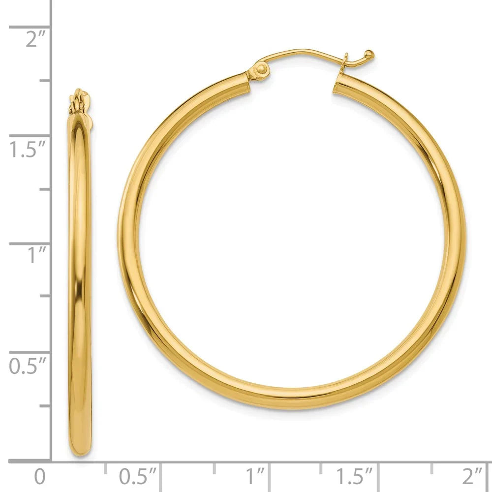 Men Tube Gold Lightweight Adults for and Women Real 14kt Teens; Yellow and Hoop for Polished 2.5mm Earrings;