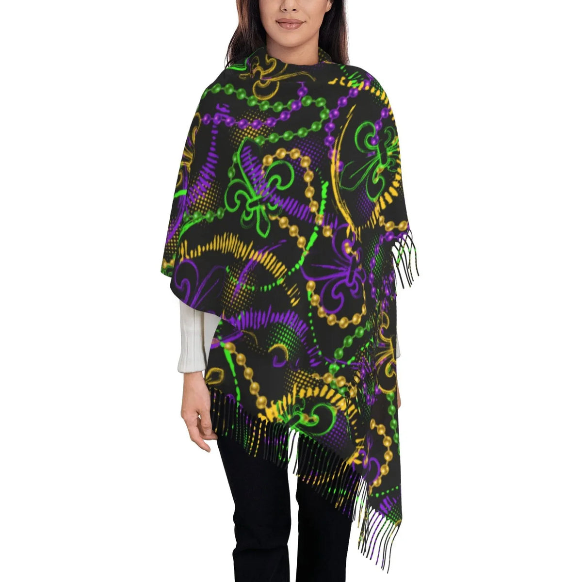 Bingfone Feel Gras Art Elegant Mardi Print Large Cashmere For Warm Women Scarves Wrap Winter Neon Gifts- Scarf Soft Shawl