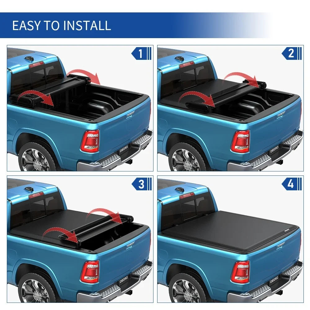 Four Ledkingdomus Tonneau Covers Cover Bed Soft Quad 1500 Fold Fold 2009-2023 Truck for Dodge Ram 5.6ft