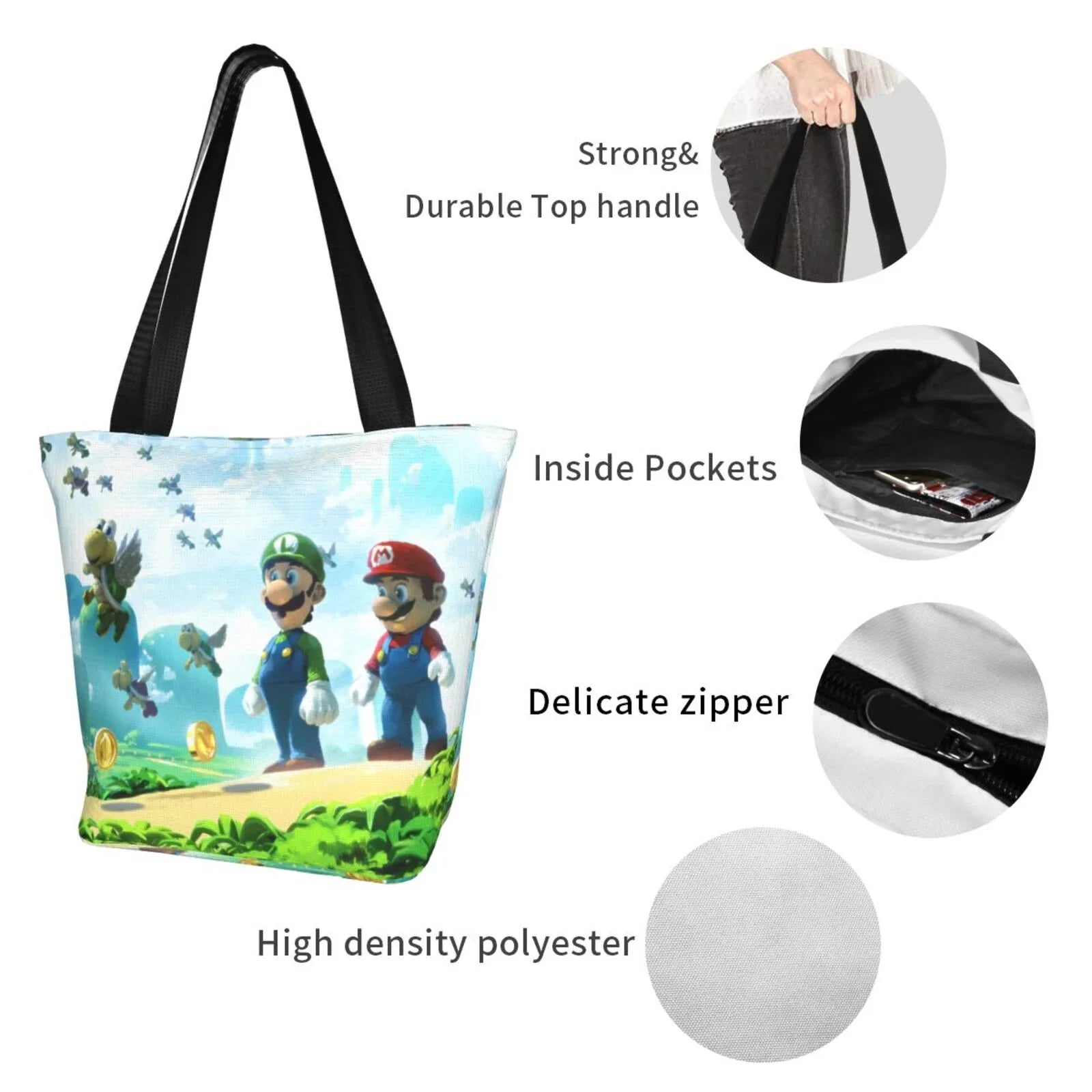 School Business Shoulder For Cartoon Super Bag Luigi Large Tote Women's Shopping Mario Beach Handbag Travel Capacity Work