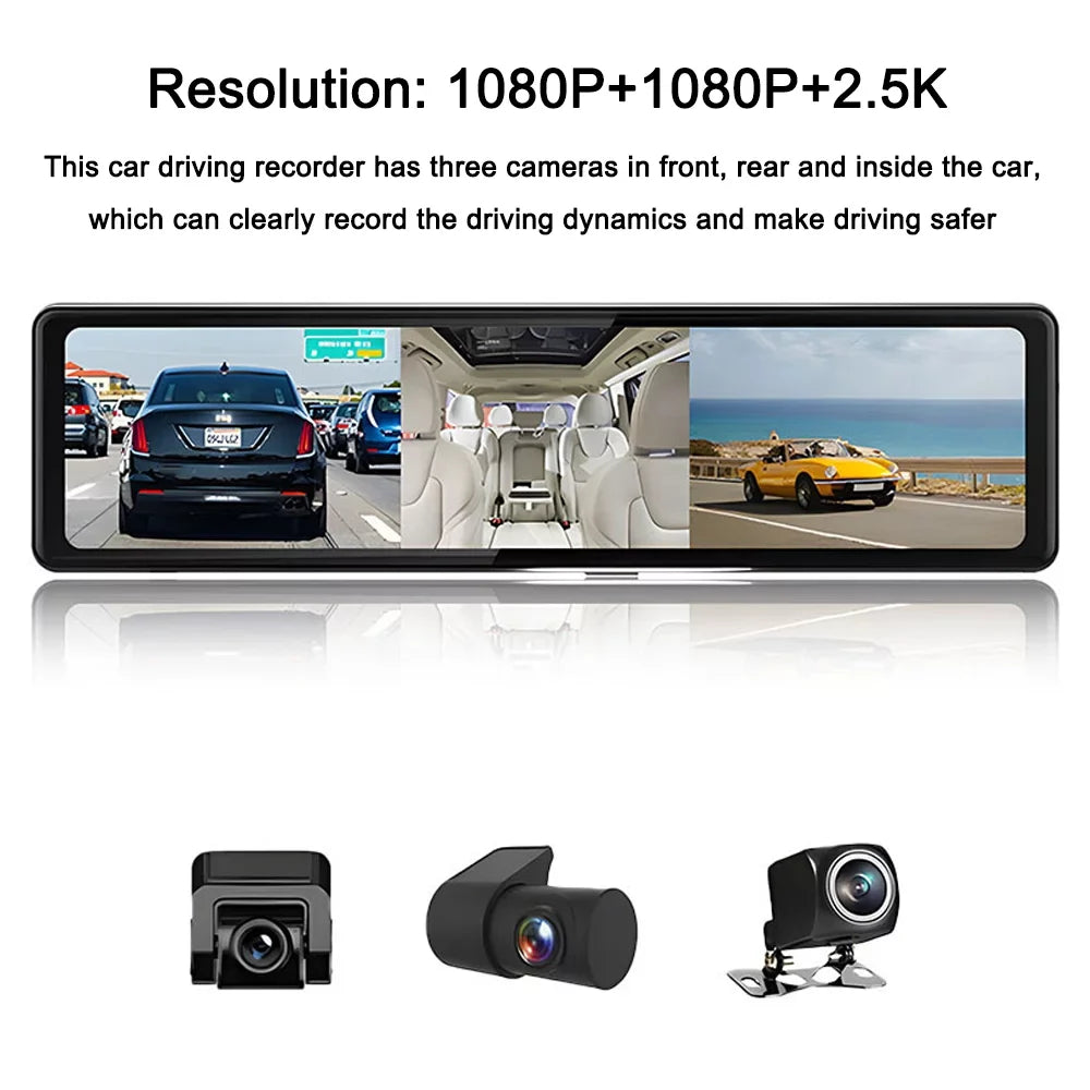 Screen Enhanced Pinnaco Recorder Touched Driving 3 2.5K Rearview Recorder Cam Mirror Dash Car Safety Auto BT Cameras Camera for Car Video Recording Camcorder Car Clear