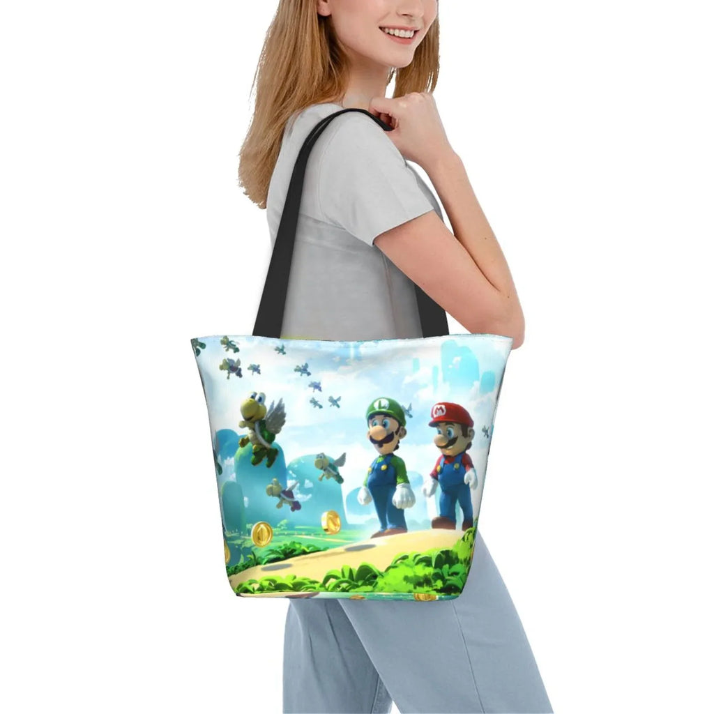 School Business Shoulder For Cartoon Super Bag Luigi Large Tote Women's Shopping Mario Beach Handbag Travel Capacity Work
