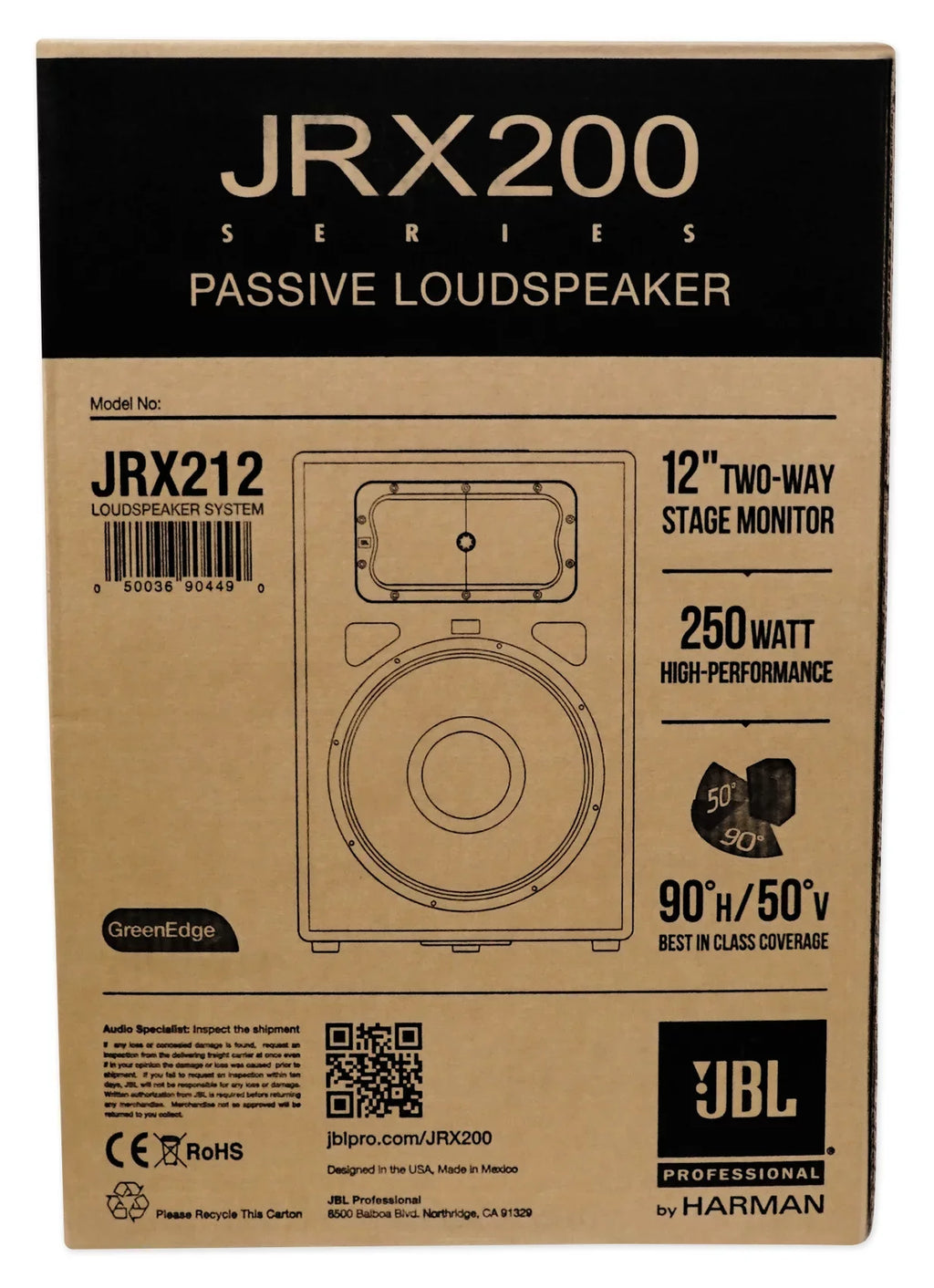 Truck Wedge JRX212 2-Way Hand JBL DJ Floor 1,000 Monitor + 12" P/A Speaker Watt