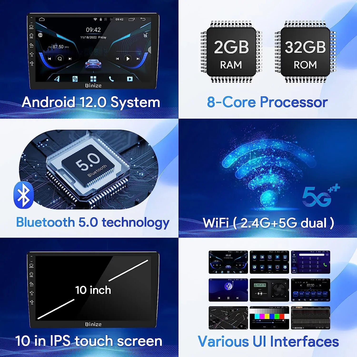 Dodge Radio Stereo 12 Wireless Auto/AM/FM/Backup Unit with Car GPS Camera/DSP/SWC/BT/WiFi/2+32GB in-Dash for 1500 Navigation 2500 Din CarPlay/Android Ram 3500 2013-2018, 9" Android Double Binize