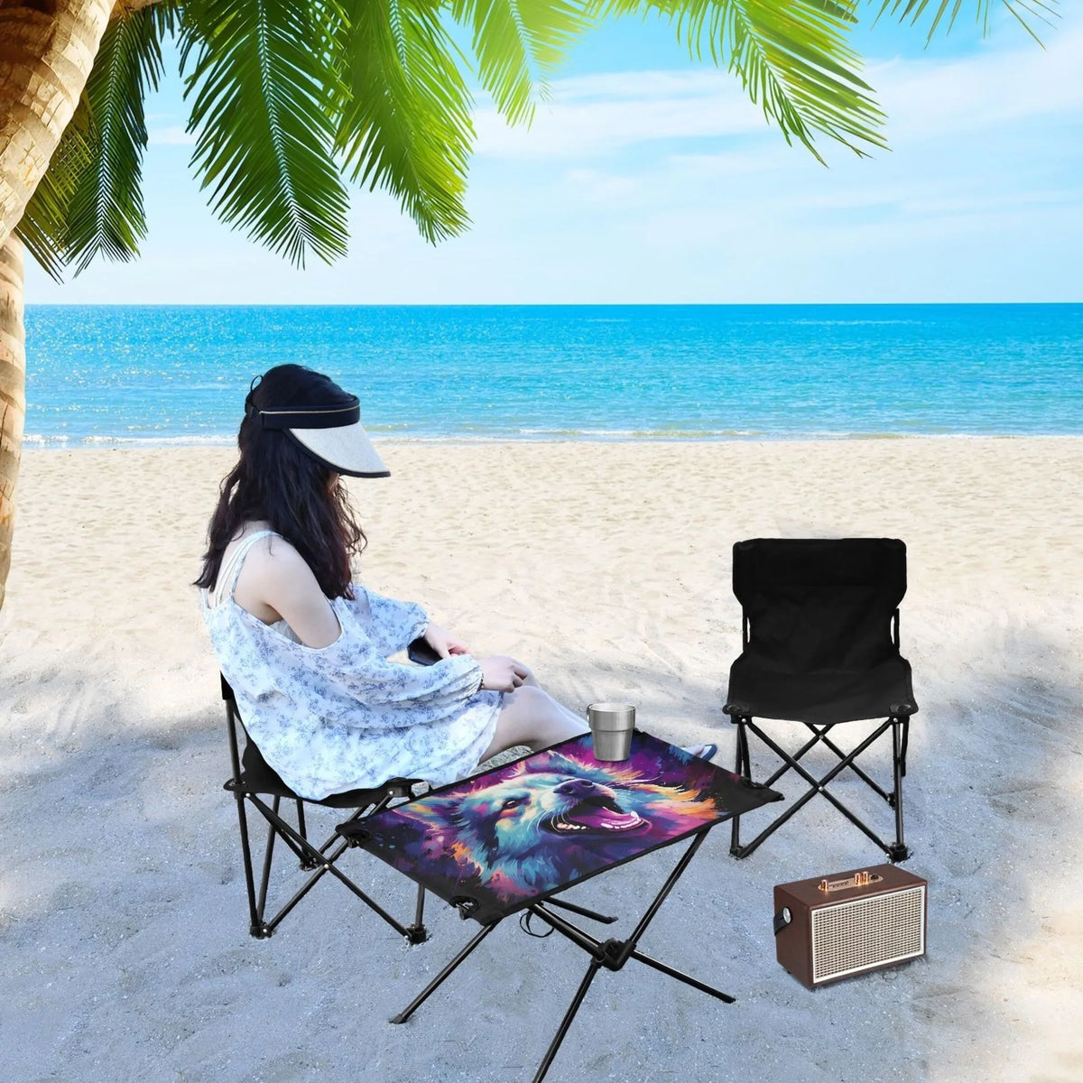 Table Fishing Foldable Beach Table Camping with BBQ Picnic Abstract for Cool Bag Outdoor Table Compact Wolf Hiking Storage mobile