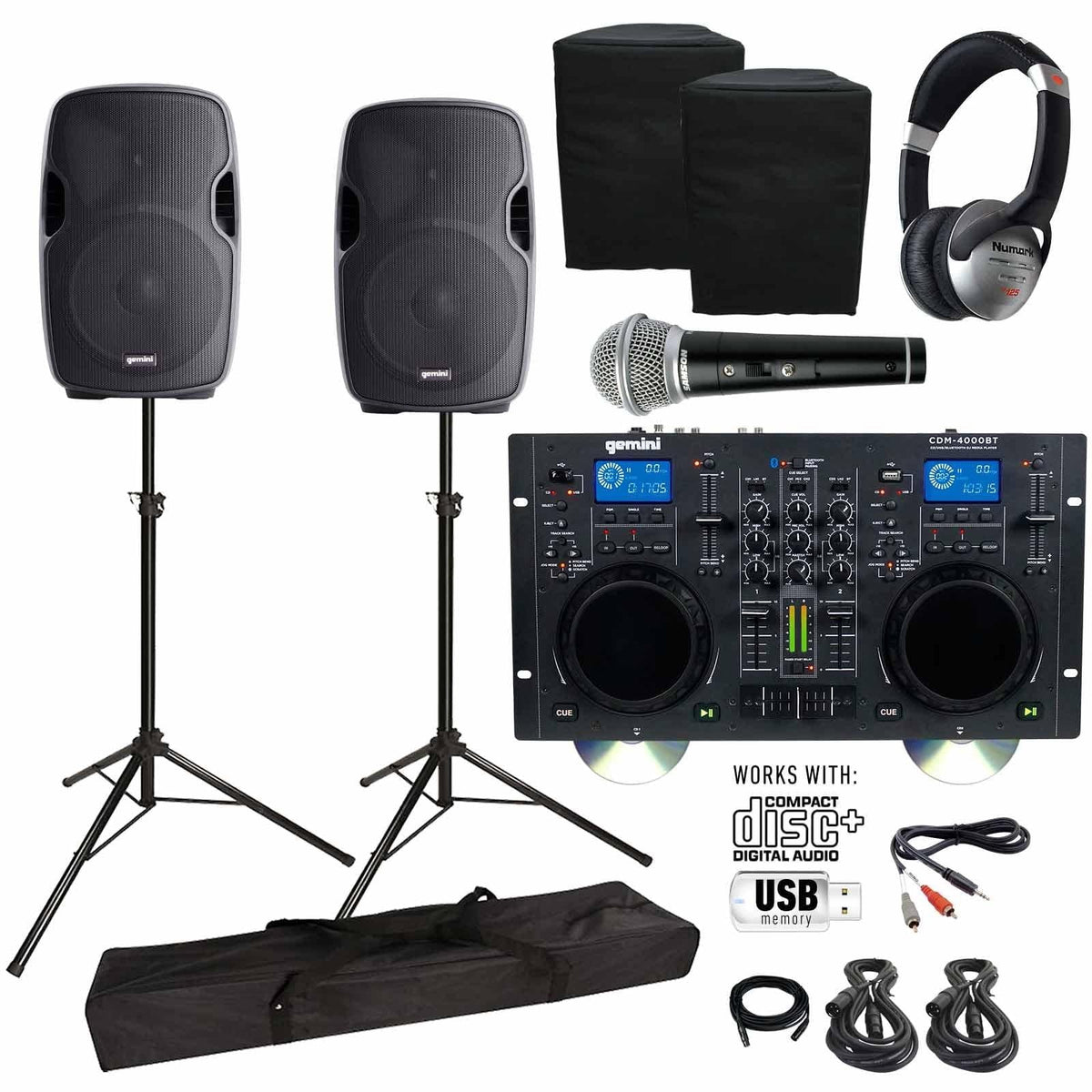 Media & Woofers Bluetooth Package CDM-4000BT Active CD/MP3/USB Gemini 15" DJ Speaker Player AS-1500P with