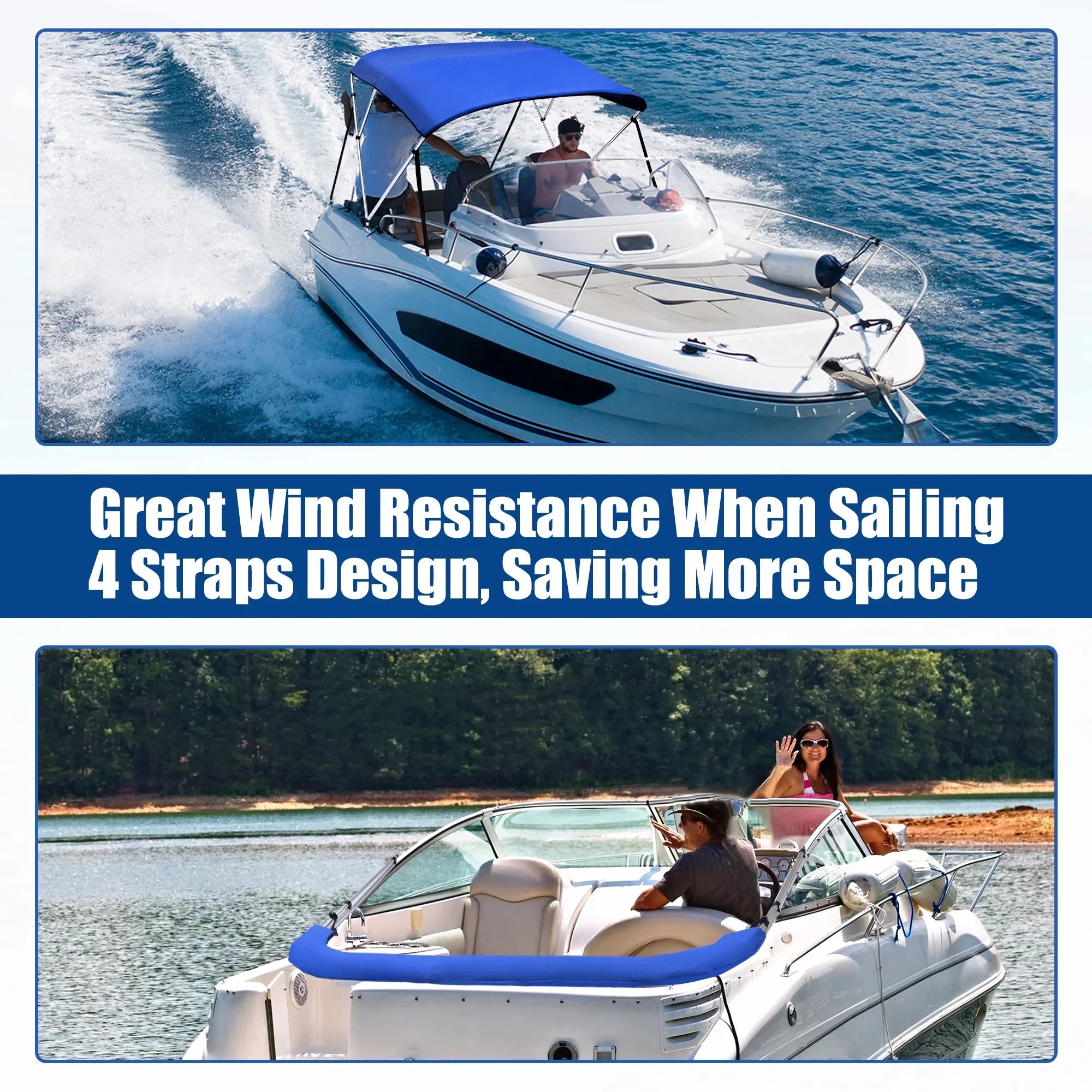 Blue 46"Hx61"-66"W 6"L Deck Stainless Bow Steel Bargains Top Unique x Bimini Hinges 600D 3