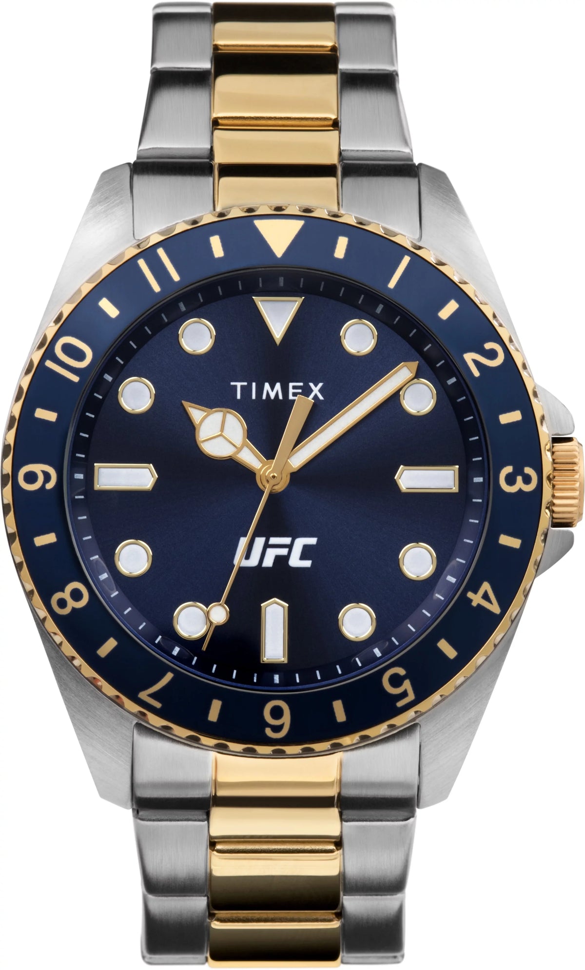 Watch - Blue Men's Timex Two-Tone UFC Case Strap Silver-Tone 42mm Debut Dial