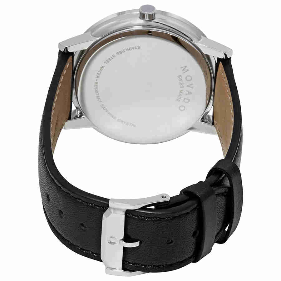40mm Classic Silver Watch Tone Men's Leather 0607269 Museum Dial Movado Black