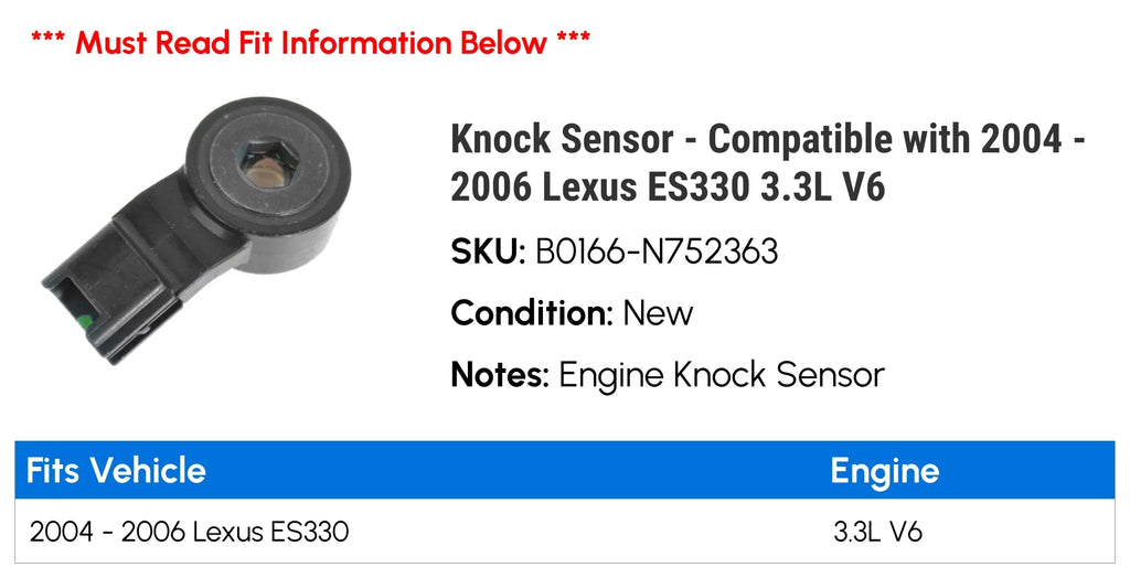 Compatible 2006 ES330 3.3L - Sensor - V6 2004 Knock 2005 with
