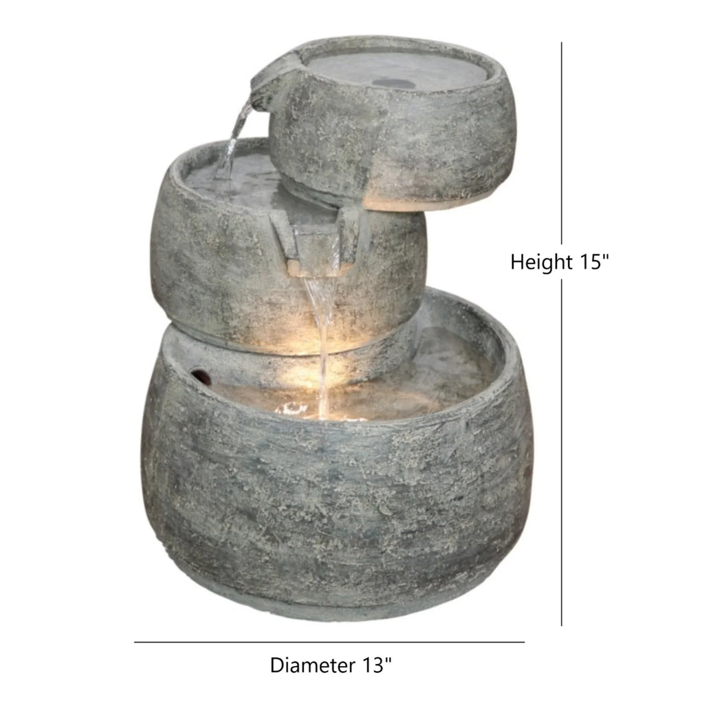 with H Cascading Quartz 3-Tier Lightweight Fountain Color, Classic LED Garden Indoor/Outdoor and x 11.5” Light, 15” Home Polyresin D