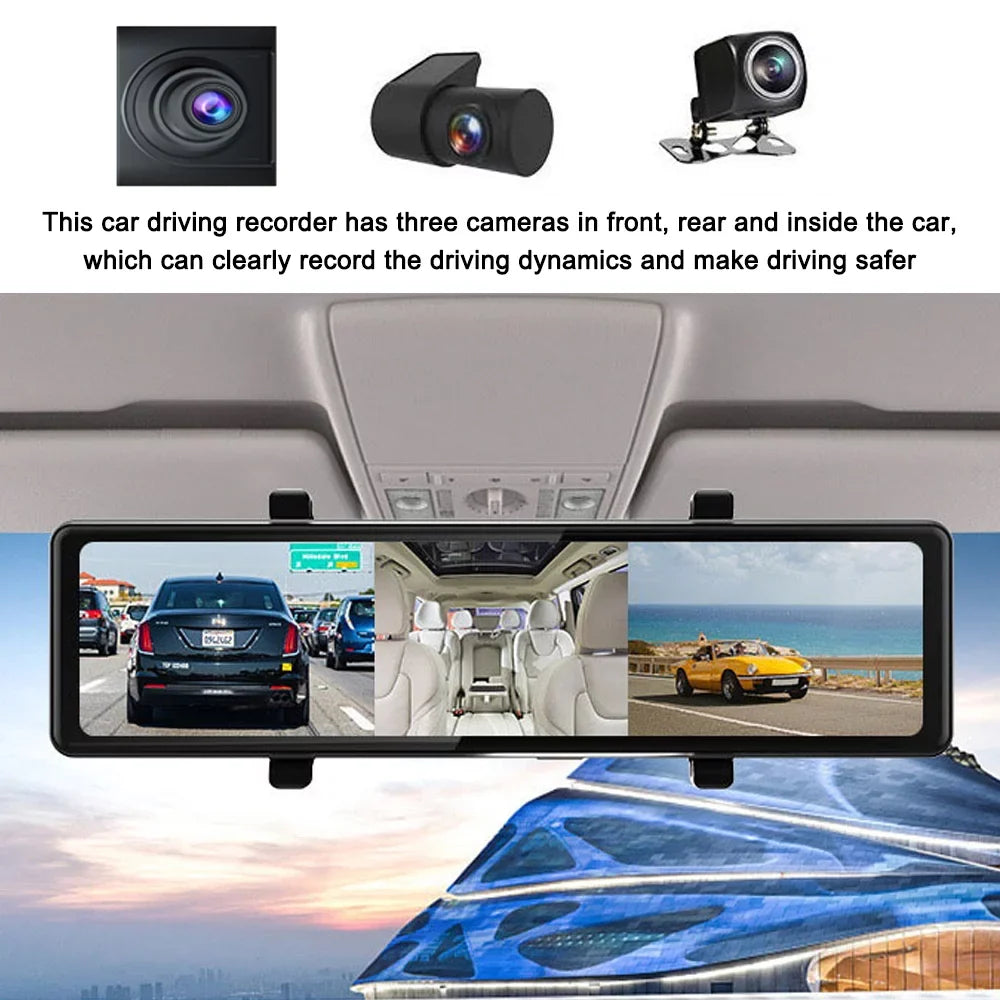 Screen Enhanced Pinnaco Recorder Touched Driving 3 2.5K Rearview Recorder Cam Mirror Dash Car Safety Auto BT Cameras Camera for Car Video Recording Camcorder Car Clear