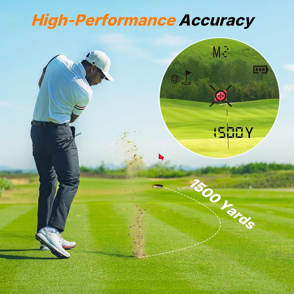 WOSPORTS Golf Rangefinder with Slope, 1500-Yard Pin Lock Vibration Range Finder(Feet/Meters/Yards), 7X Magnification, Magnetic Mount, Rechargeable