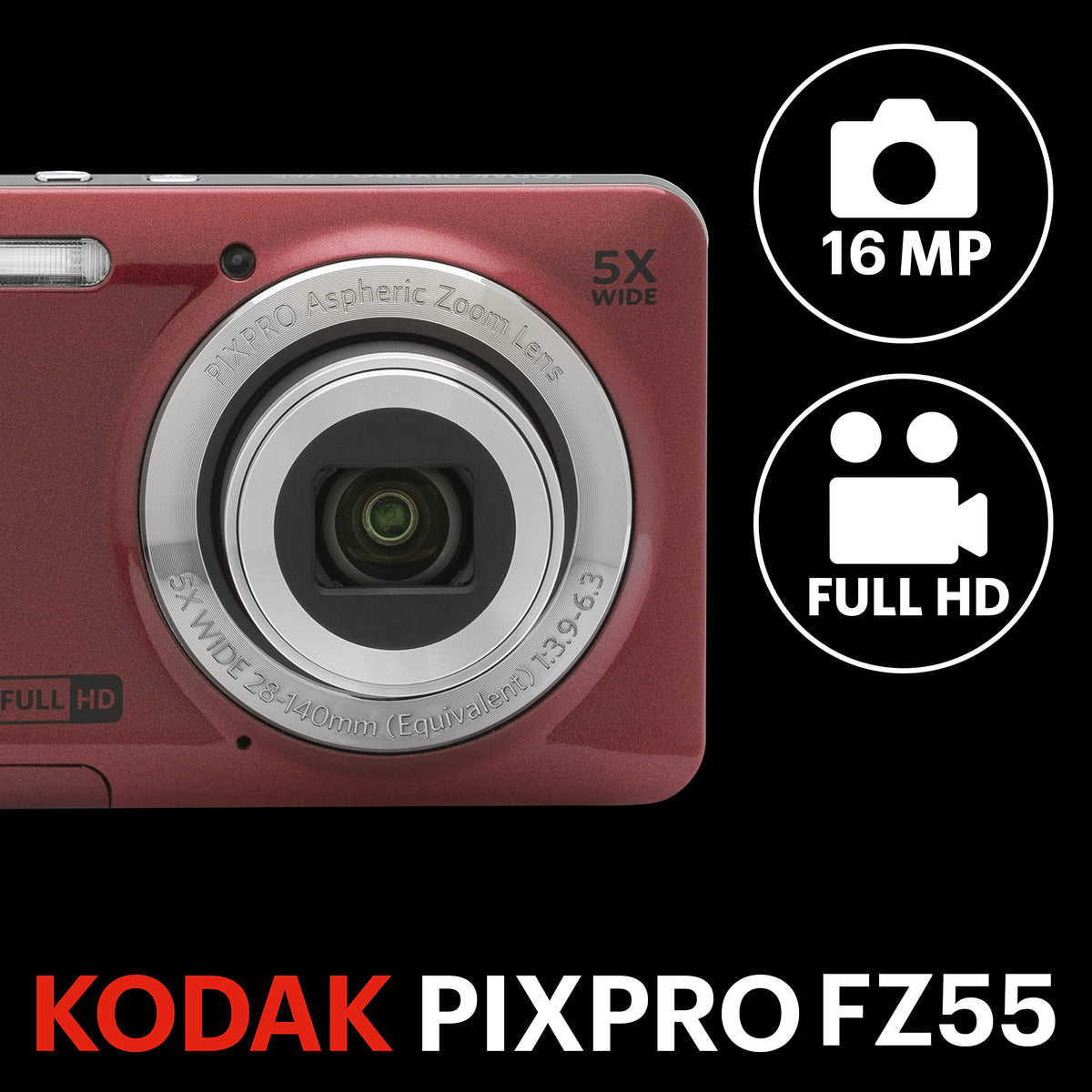 Kodak PixPro Friendly Zoom FZ55 16MP 1080p Full HD Camera (Pastel Pink)