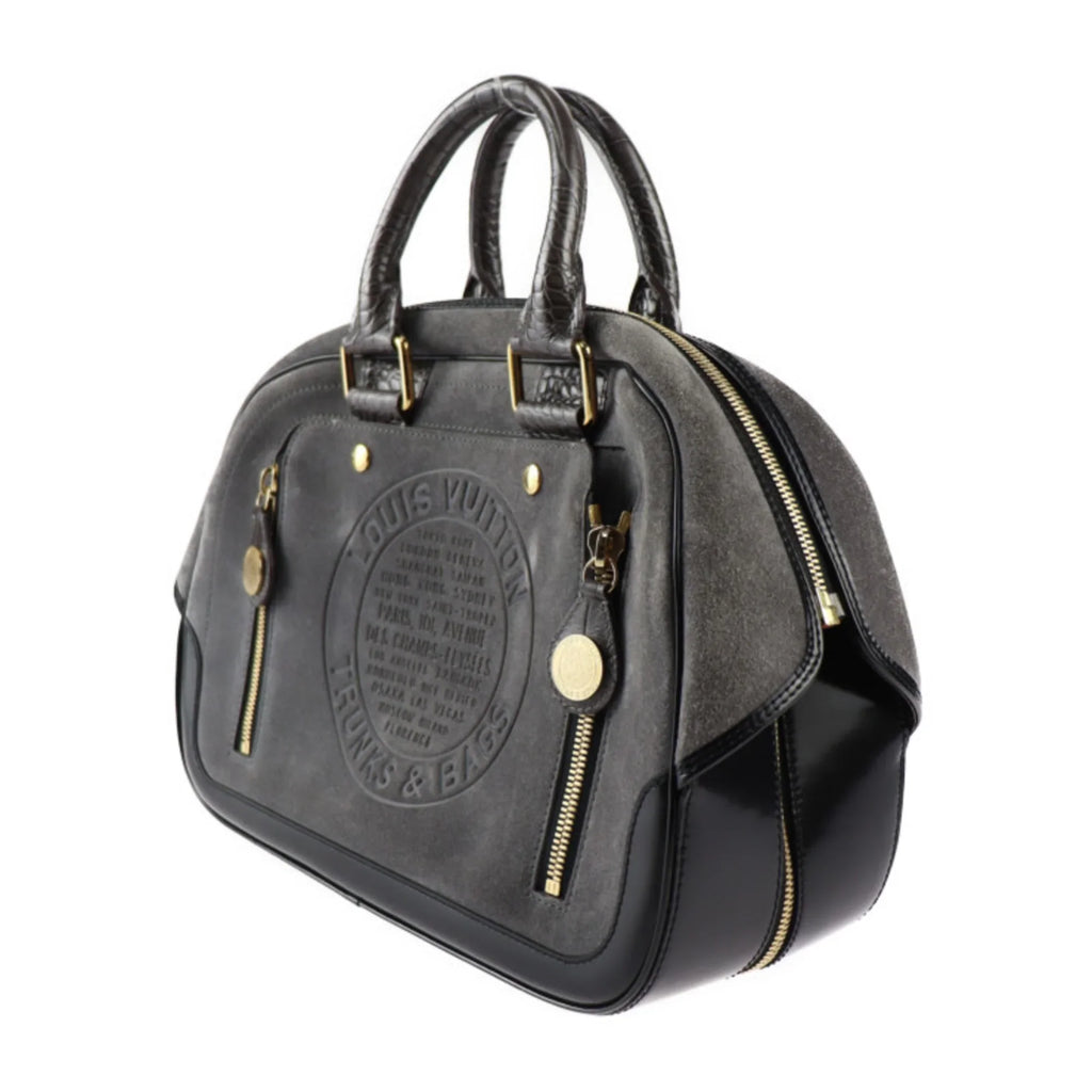 Gold Pre-Owned GM Vuitton Stamp LOUIS VUITTON Gray Hardware (Good) Black Leather Louis Bag Handbag Suede Calf M95237