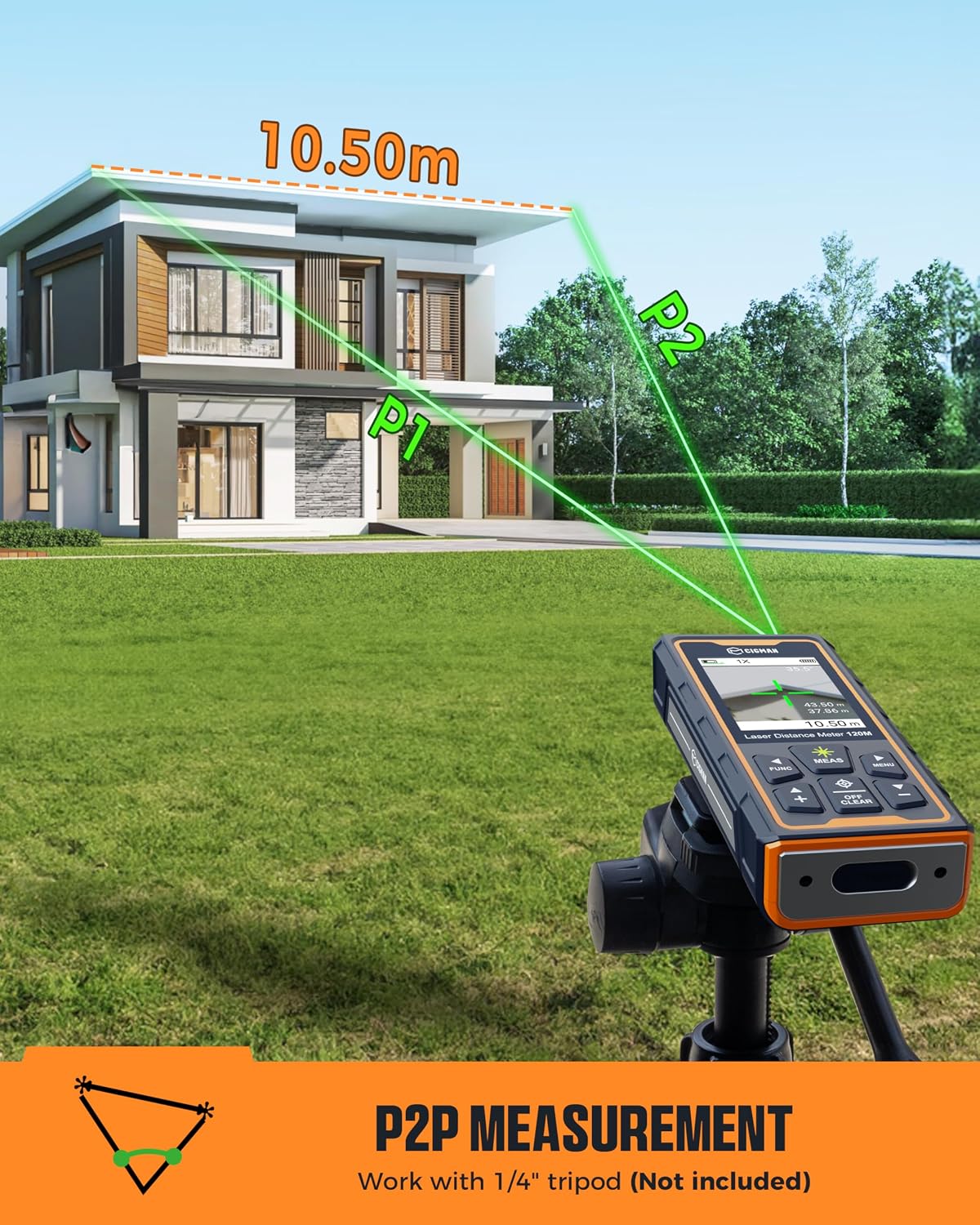 CIGMAN Green-Beam Laser Measuring Tool, 393ft Outdoor Laser Measure