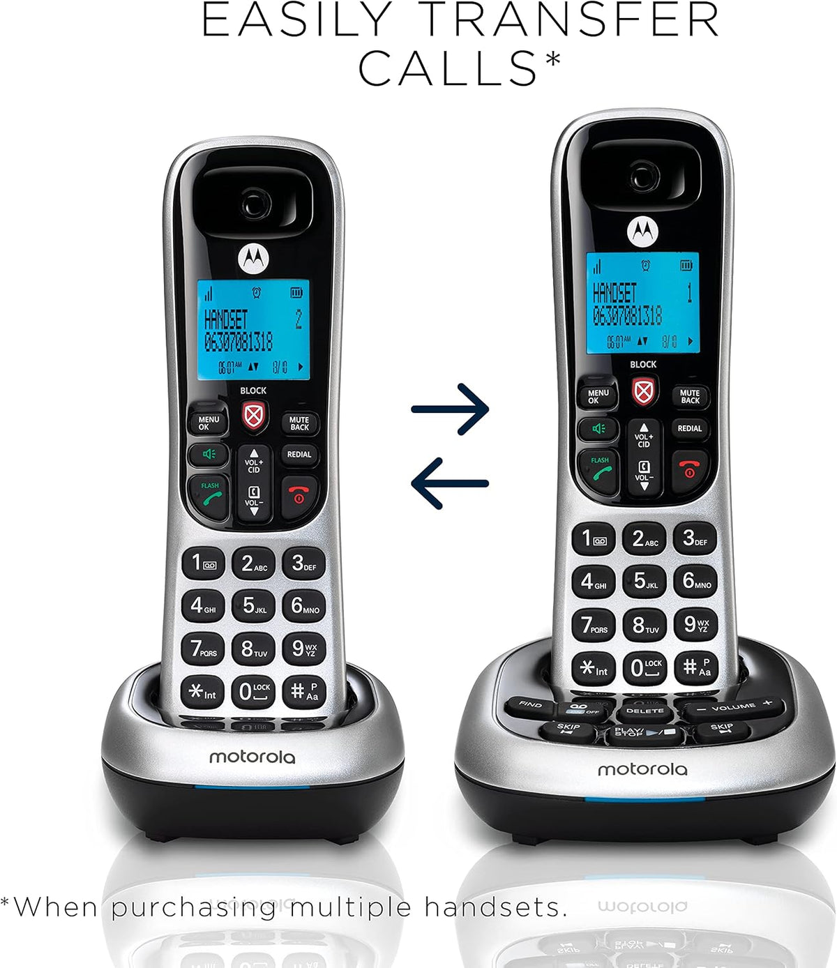 Motorola CD4014 DECT 6.0 Cordless Phone with Answering Machine and Call Block, Silver/Black, 4 Handsets