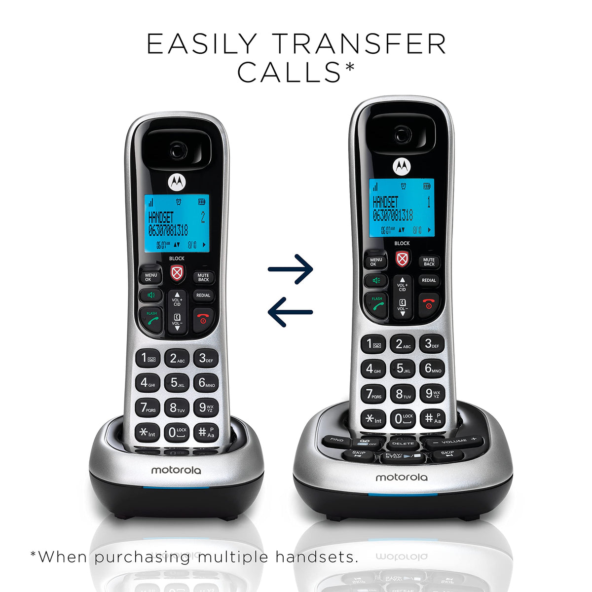 Motorola CD4014 DECT 6.0 Cordless Phone with Answering Machine and Call Block, Silver/Black, 4 Handsets