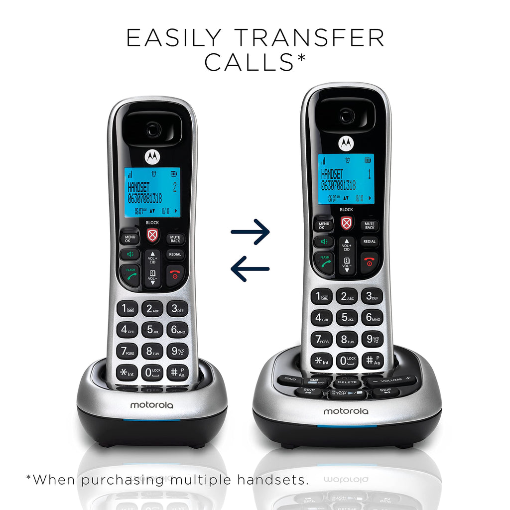 Motorola CD4014 DECT 6.0 Cordless Phone with Answering Machine and Call Block, Silver/Black, 4 Handsets