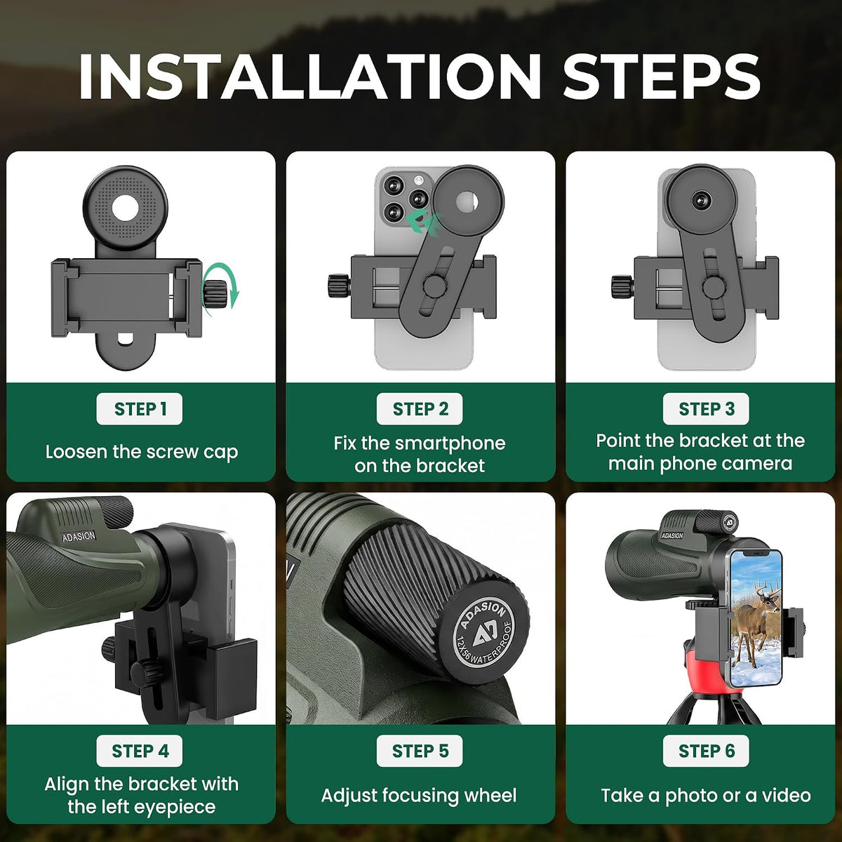 Adasion 12x56 Monoculars for Adults High Powered, Phone Adapter & Tripod