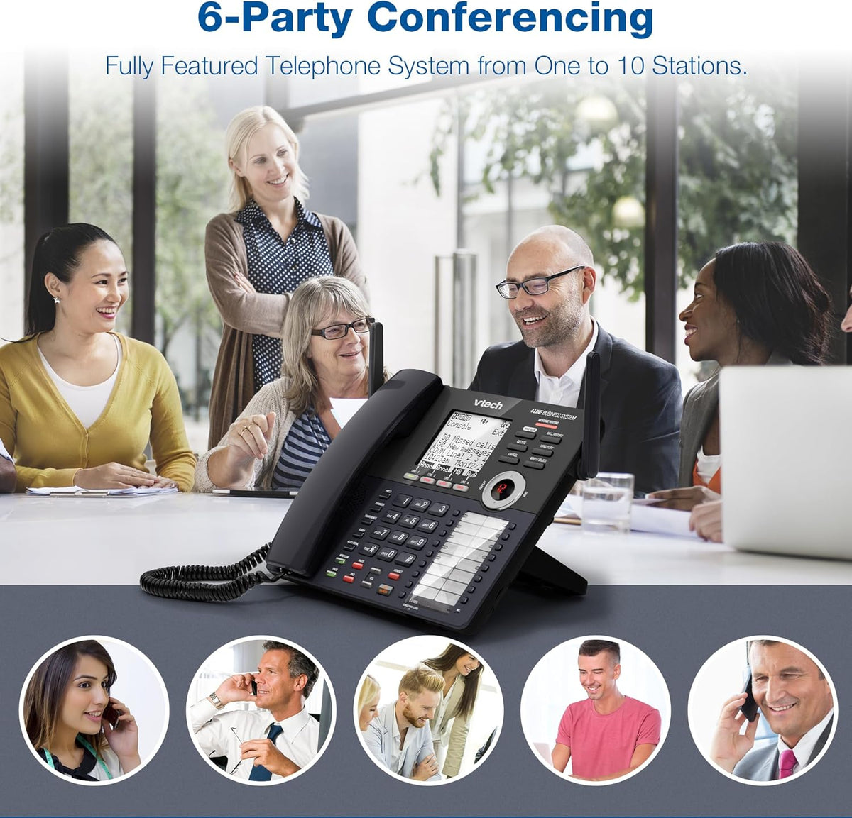 VTech AM18447 Main Console 4-Line Small Business Phone System - Expandable to 10 Stations, Digital Answering Machine, Auto Attendant, Intercom & Custom Music on Hold, Black