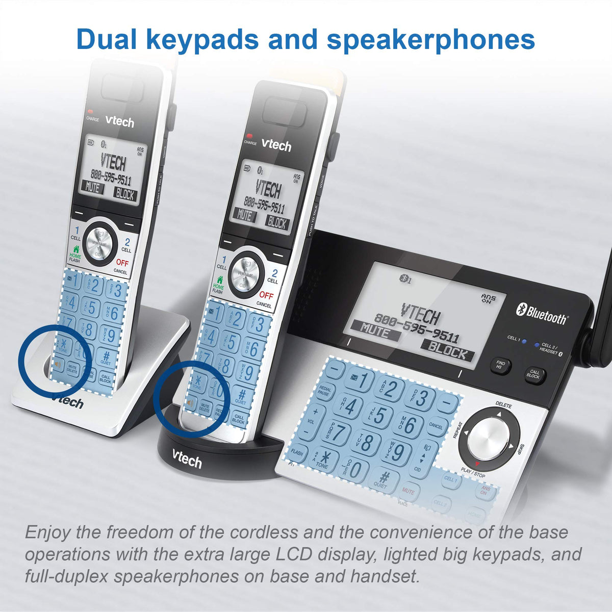 VTech IS8151-2 Super Long Range 2 Handset DECT 6.0 Cordless Phone for Home with Answering Machine, 2300 ft Range, Call Blocking, Bluetooth, Headset Jack, Power Backup, Intercom, Expandable to 12 HS