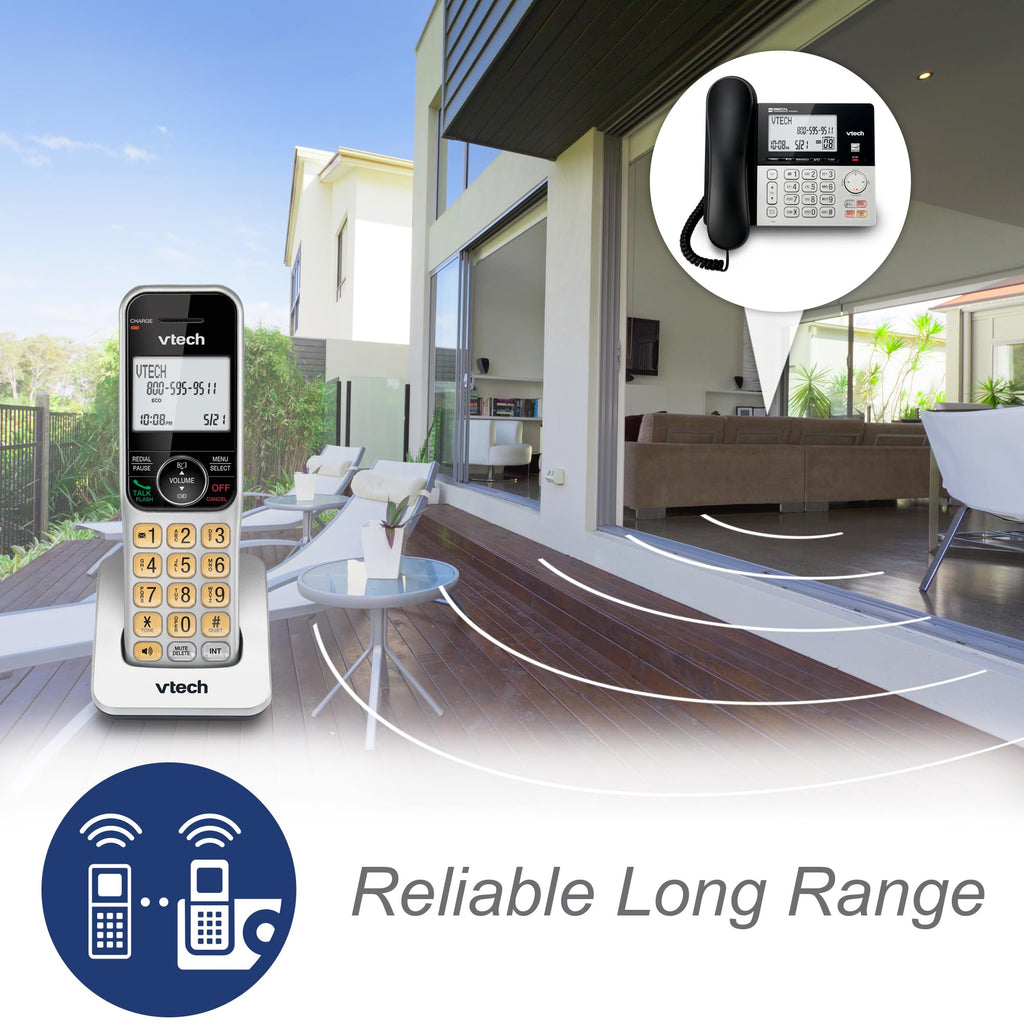 VTech VG208-2 DECT 6.0 Corded/Cordless Phone System with 2 Handsets, Digital Answering Machine, Call Blocking, Caller ID, Large Backlit Display