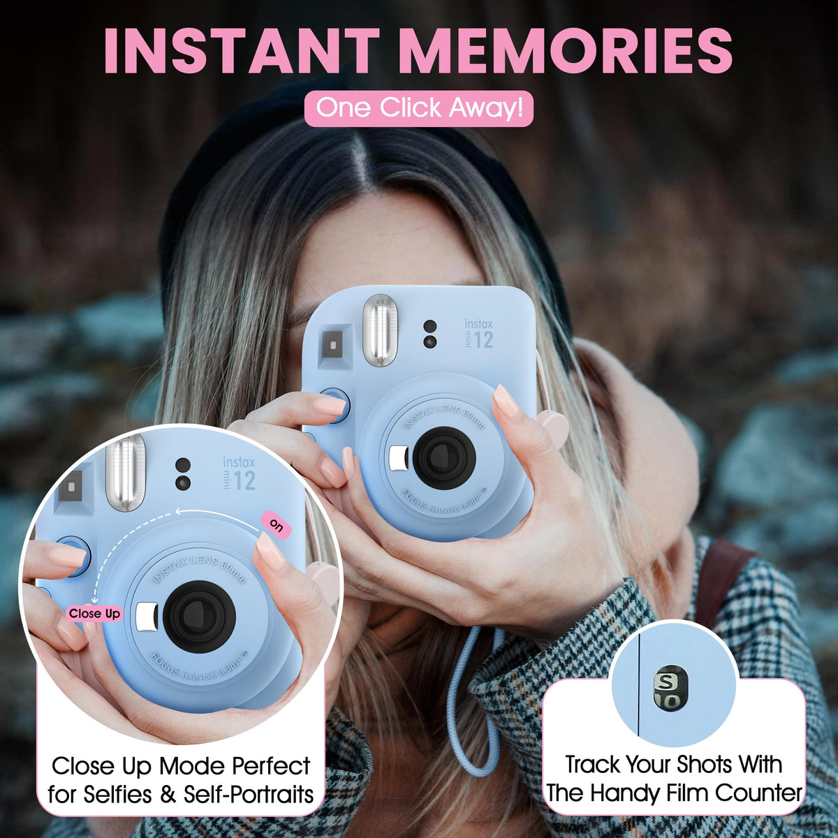 Fujifilm Instax Mini 12 Instant Camera Blossom Pink + Minimate Custom Designed Case + Fuji Instax Film 10 Sheets & Photo Album