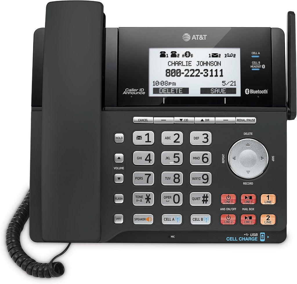 AT&T TL86123 2-Line Corded/Cordless Phone with Answering System, DECT 6.0 Digital Technology, Caller ID/Call Waiting, Intercom, Call Transfer and Remote Access (3 User System)