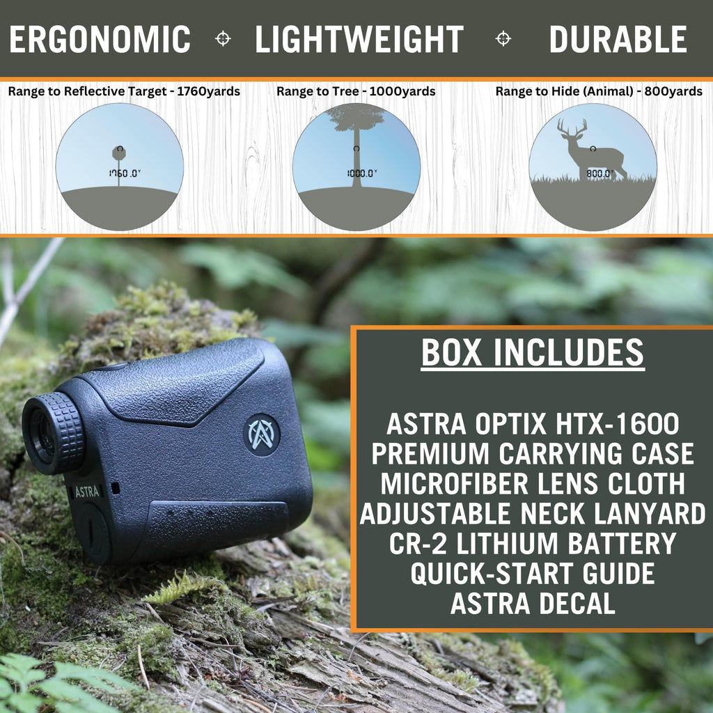 Astra Optix OTX/HTX1600 1760yd Laser rangefinder for Hunting, Shooting and Golfing with Red OLED/HD LCD Display Fast 0.10s and Accurate +/-1yd
