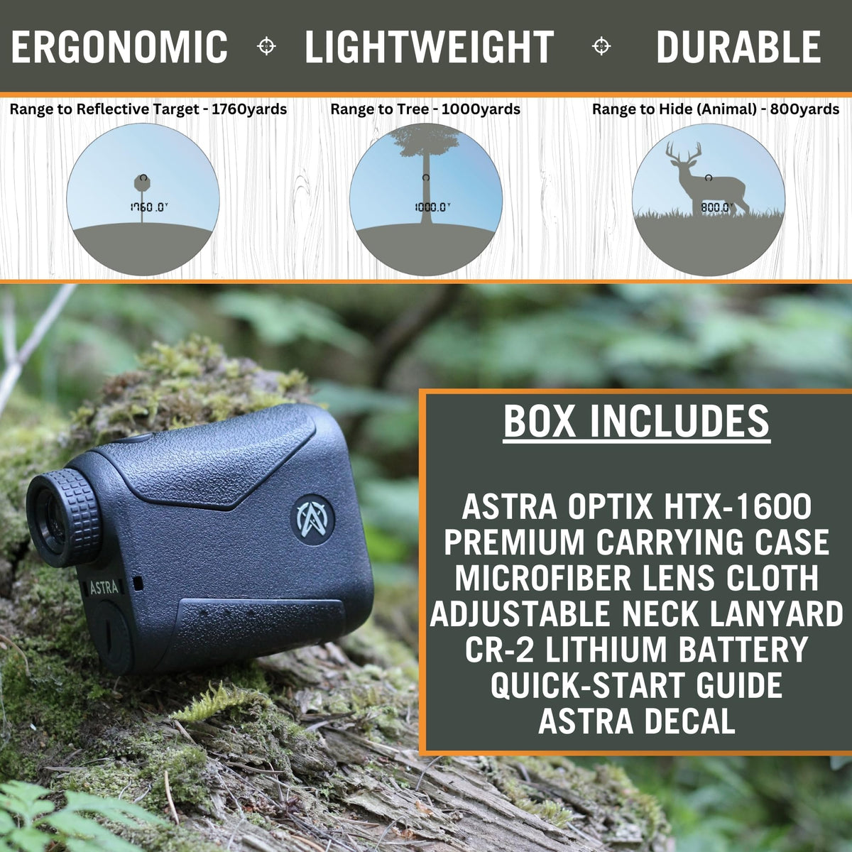 Astra Optix OTX/HTX1600 1760yd Laser rangefinder for Hunting, Shooting and Golfing with Red OLED/HD LCD Display Fast 0.10s and Accurate +/-1yd