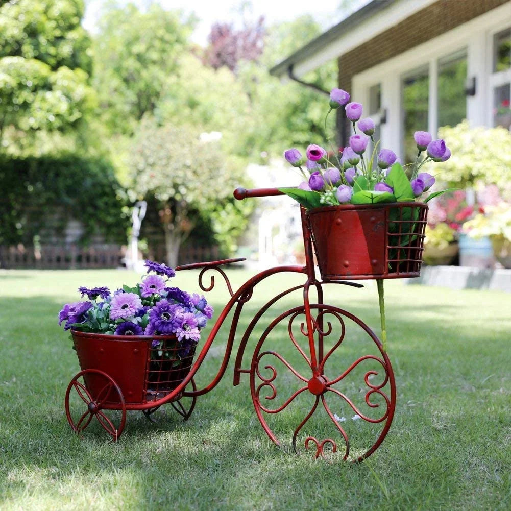 Cart x Plant 9.8" Plant Home Stand Decor, 18.5" Stand Flower Outdoor Garden Tricycle Indoor Iron x Holder Patio Pot Planter, Bicycle 27.5"