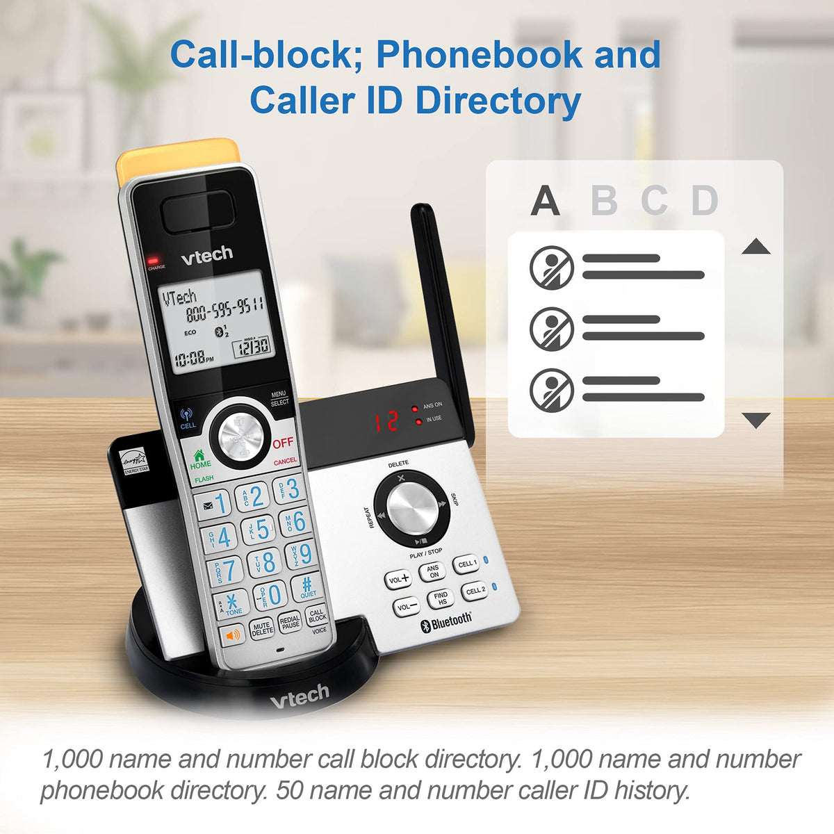 VTech IS8128-51 Super Long Range 5-Handset DECT 6.0 Cordless Phone for Home with Answering Machine, 2300 ft Range, Call Blocking, Bluetooth Connect to Cell, Intercom